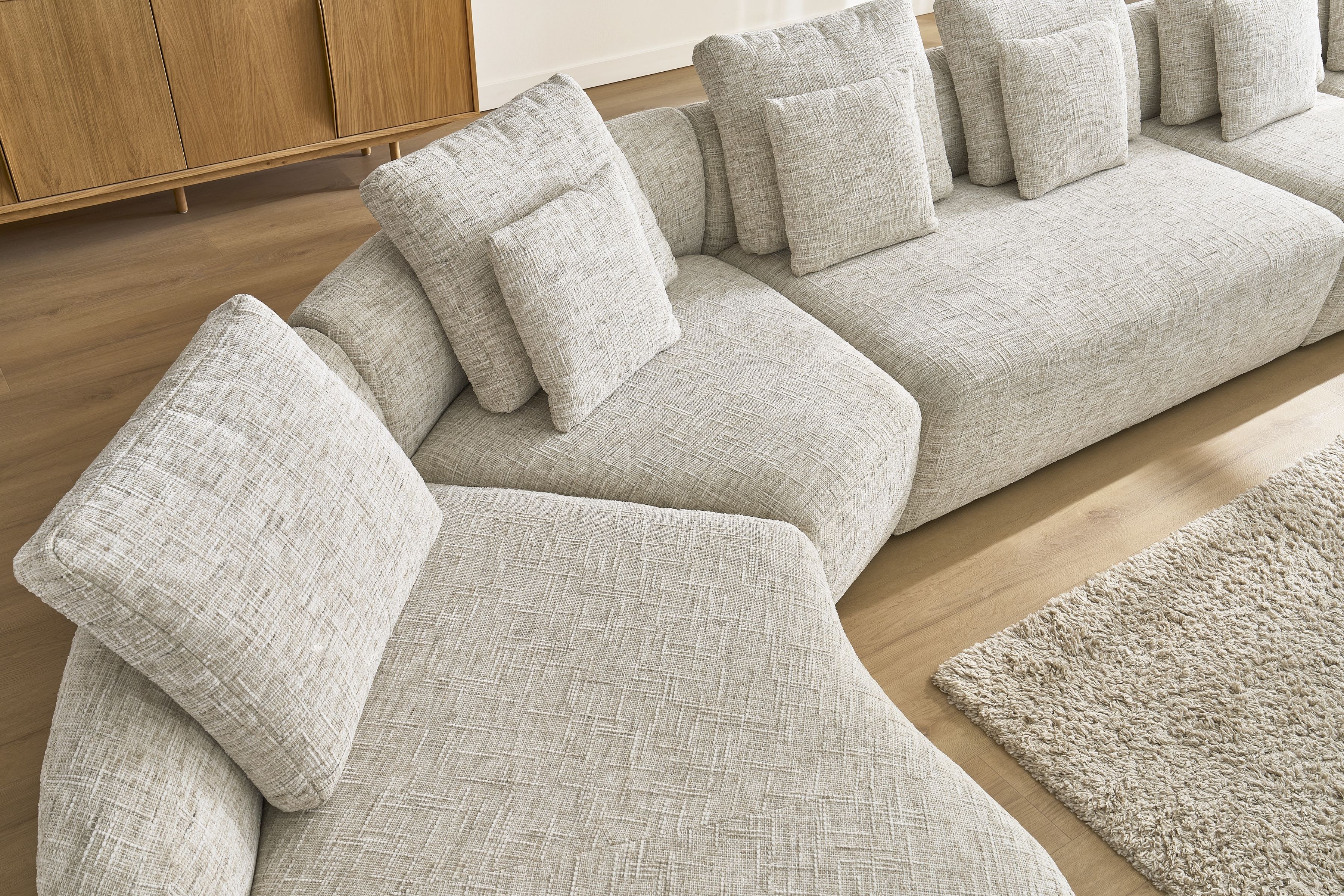 Rohová sedací souprava Finezal OTL+C+2S+S+OTZP - béžová tkanina Tracy 211-04 Rohová sedací souprava pro obývacího pokoje Finezal OTL+C+2S+S+OTZP - béžová plecionka Tracy 211.04