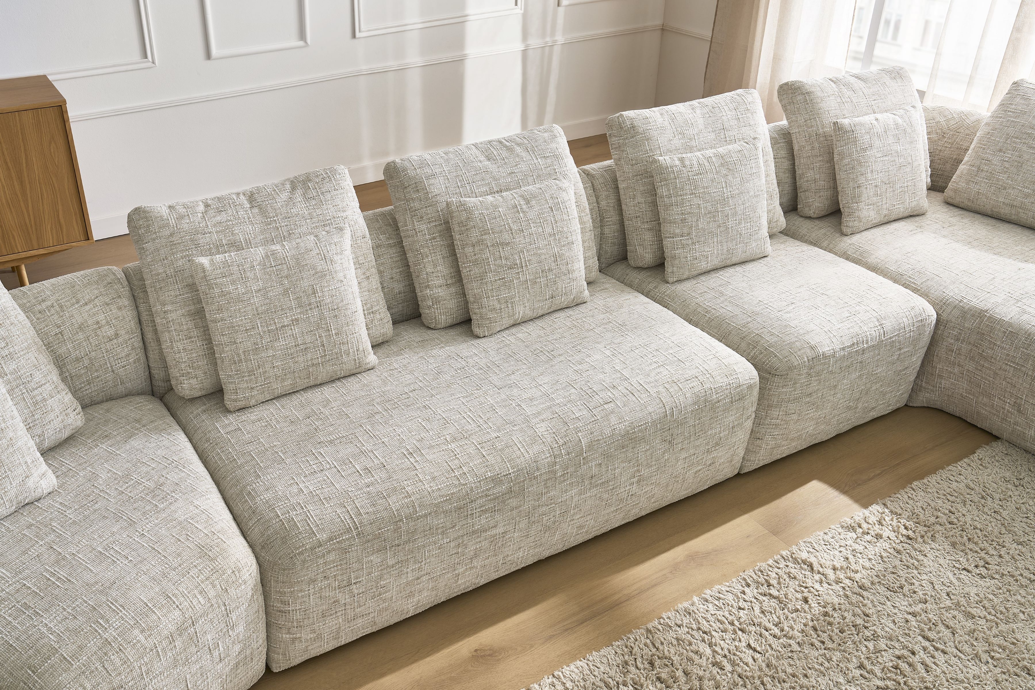 Rohová sedací souprava Finezal OTL+C+2S+S+OTZP - béžová tkanina Tracy 211-04 Rohová sedací souprava pro obývacího pokoje Finezal OTL+C+2S+S+OTZP - béžová plecionka Tracy 211.04