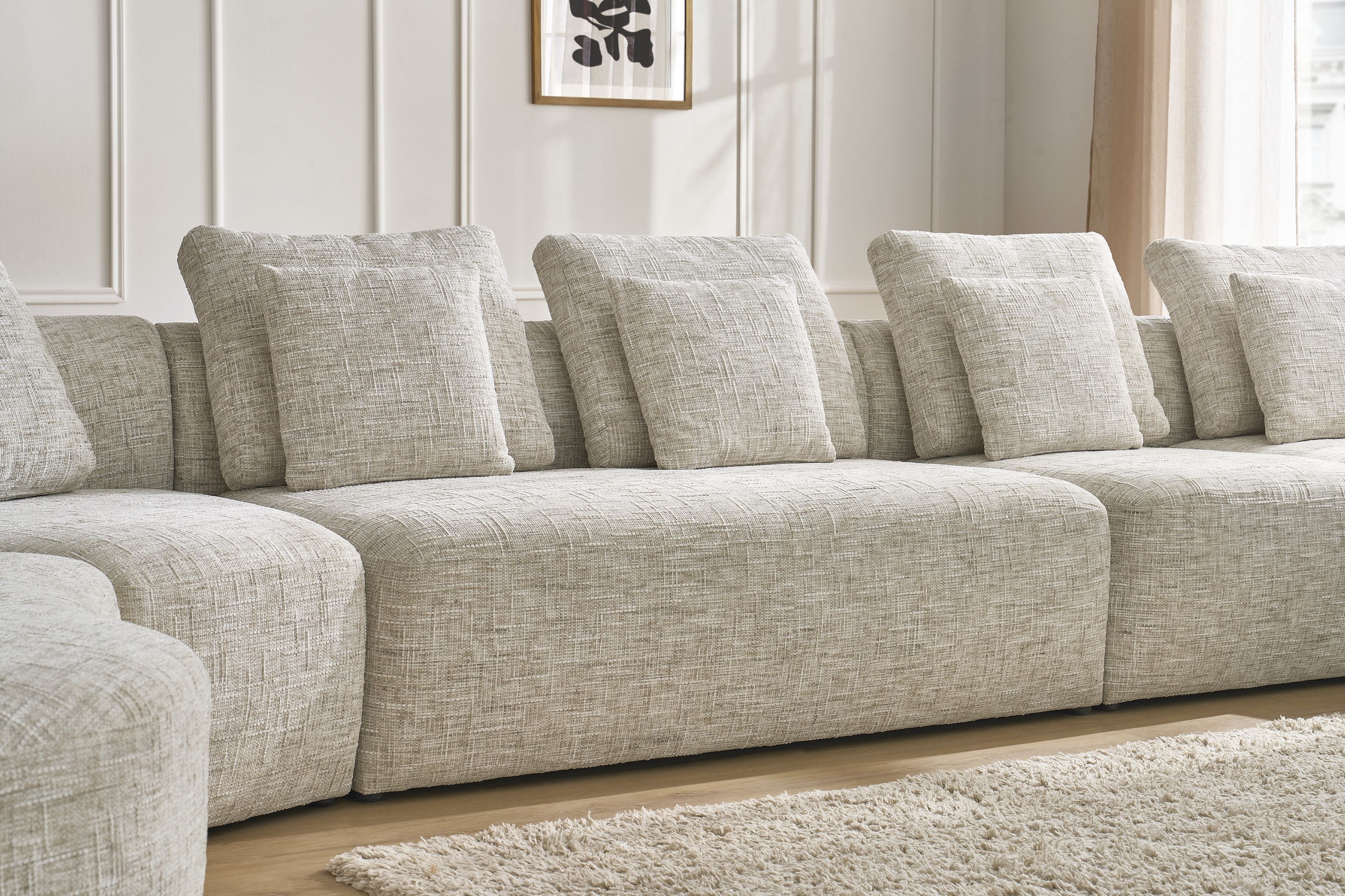 Rohová sedací souprava Finezal OTL+C+2S+S+OTZP - béžová tkanina Tracy 211-04 Rohová sedací souprava pro obývacího pokoje Finezal OTL+C+2S+S+OTZP - béžová plecionka Tracy 211.04