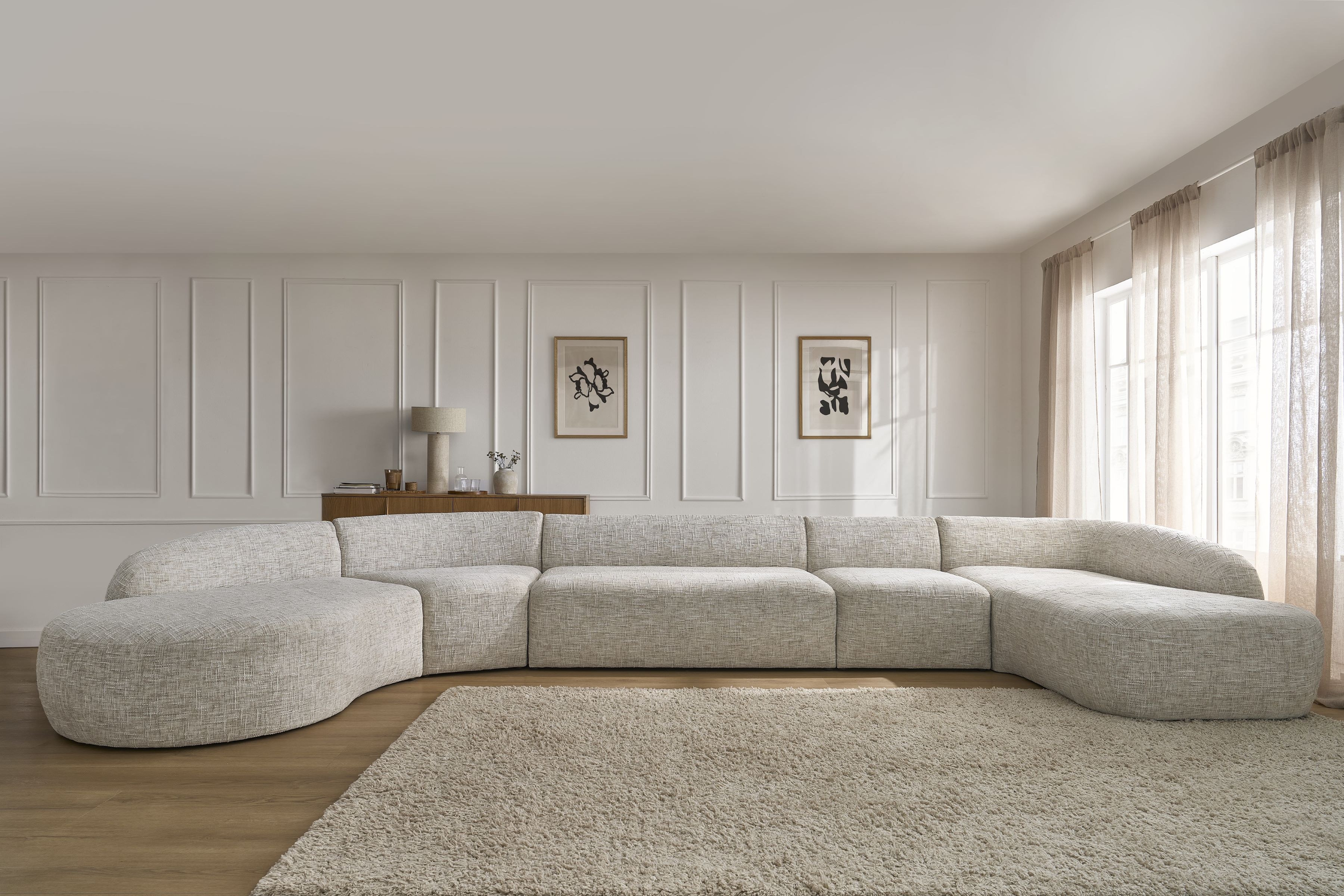 Rohová sedací souprava Finezal OTL+C+2S+S+OTZP - béžová tkanina Tracy 211-04 Rohová sedací souprava pro obývacího pokoje Finezal OTL+C+2S+S+OTZP - béžová plecionka Tracy 211.04