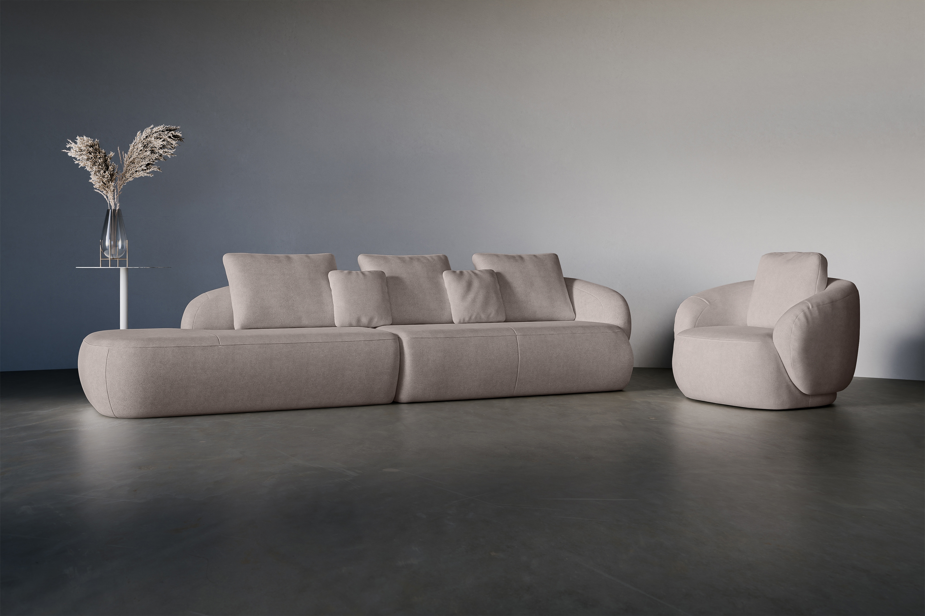 Rohová sedací souprava Finezal OTOL+2P - tmavý béžový šenil Tender Way 04 Rohová sedací souprava do obývacího pokoje Finezal OTOL+2P - béžová šenil Tender Way 04 