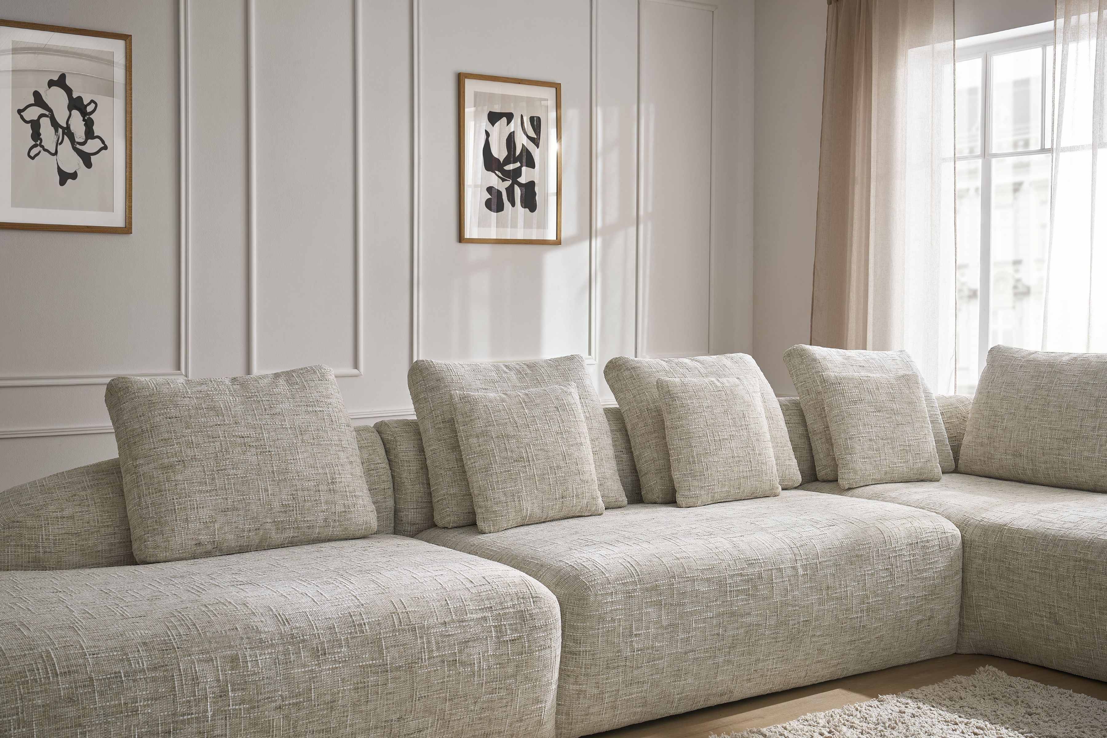 Rohová sedací souprava Finezal OTOL+2S+OTZP - béžová tkanina Tracy 211-04 Rohová sedací souprava pro obývacího pokoje Finezal OTOL+2S+OTZP - béžová plecionka Tracy 211-04