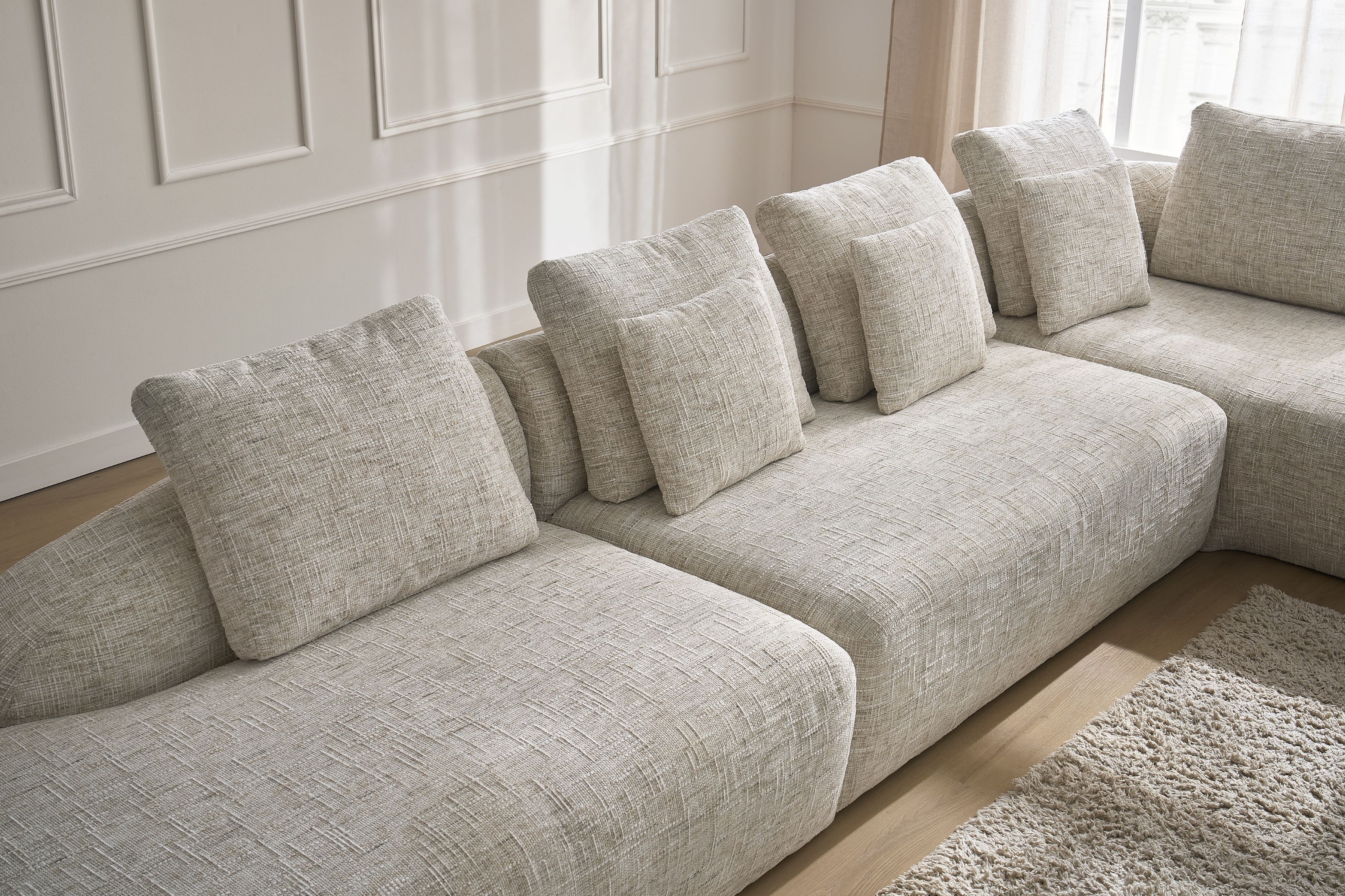 Rohová sedací souprava Finezal OTOL+2S+OTZP - béžová tkanina Tracy 211-04 Rohová sedací souprava pro obývacího pokoje Finezal OTOL+2S+OTZP - béžová plecionka Tracy 211-04