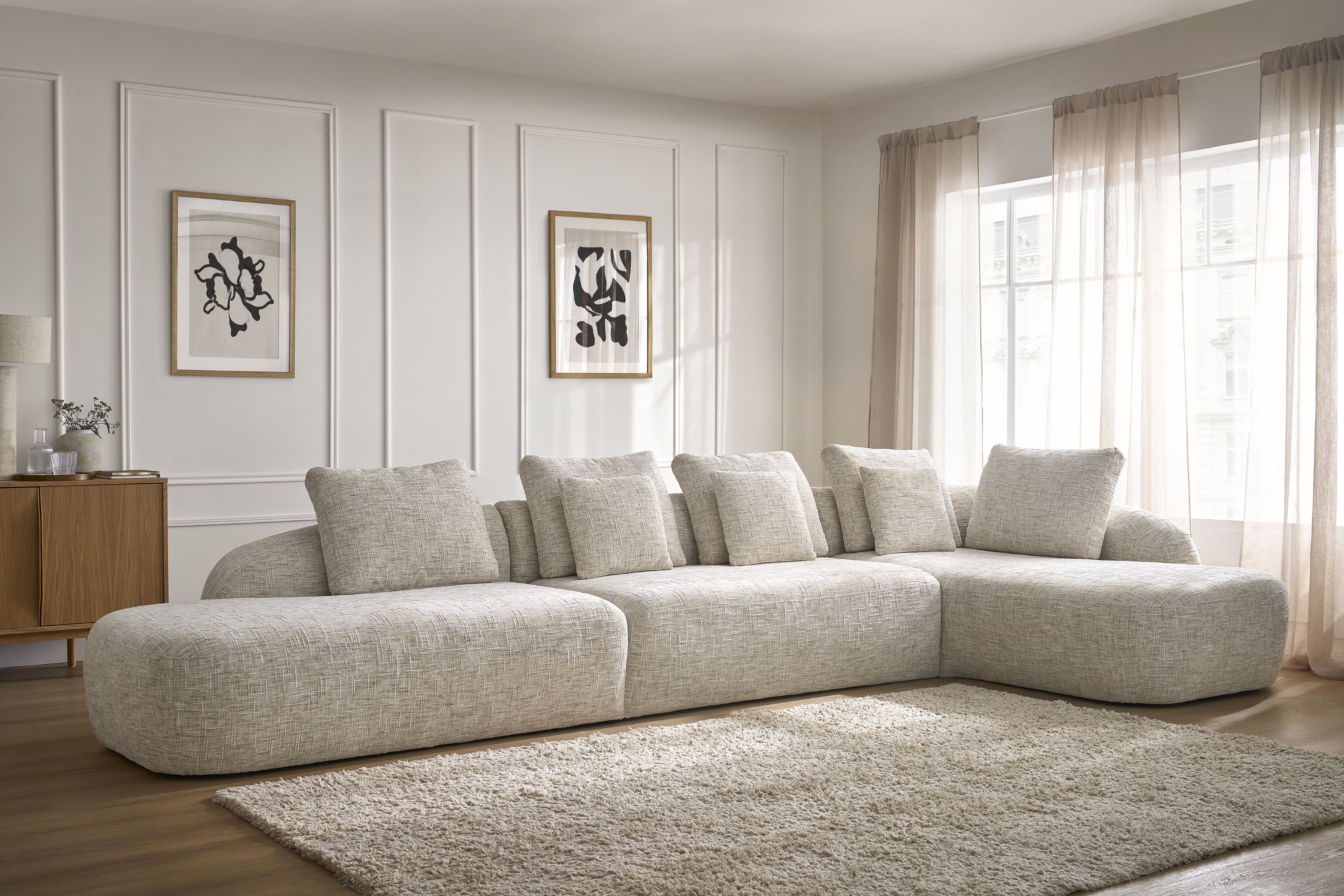 Rohová sedací souprava Finezal OTOL+2S+OTZP - béžová tkanina Tracy 211-04 Rohová sedací souprava pro obývacího pokoje Finezal OTOL+2S+OTZP - béžová plecionka Tracy 211-04