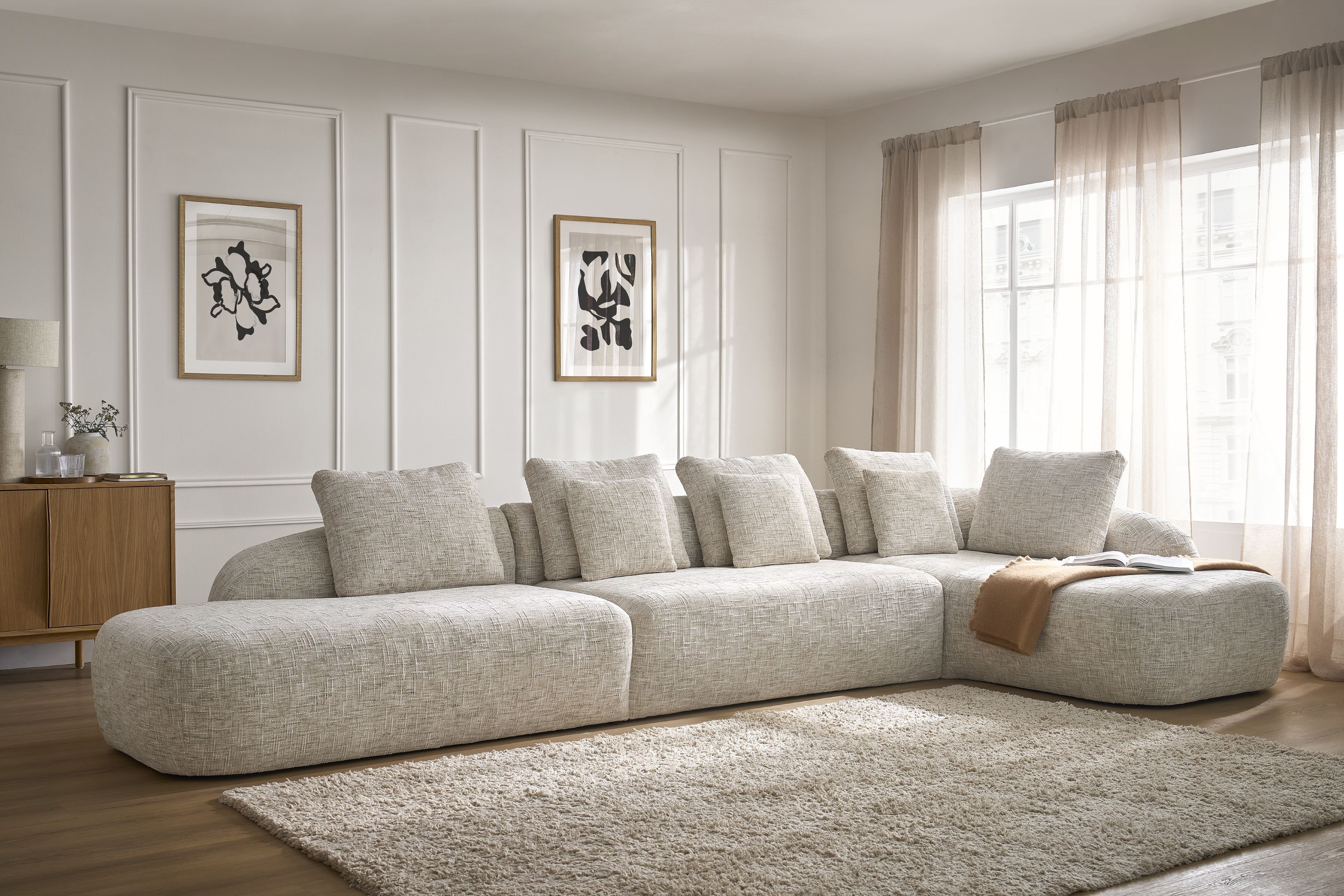 Rohová sedací souprava Finezal OTOL+2S+OTZP - béžová tkanina Tracy 211-04 Rohová sedací souprava pro obývacího pokoje Finezal OTOL+2S+OTZP - béžová plecionka Tracy 211-04