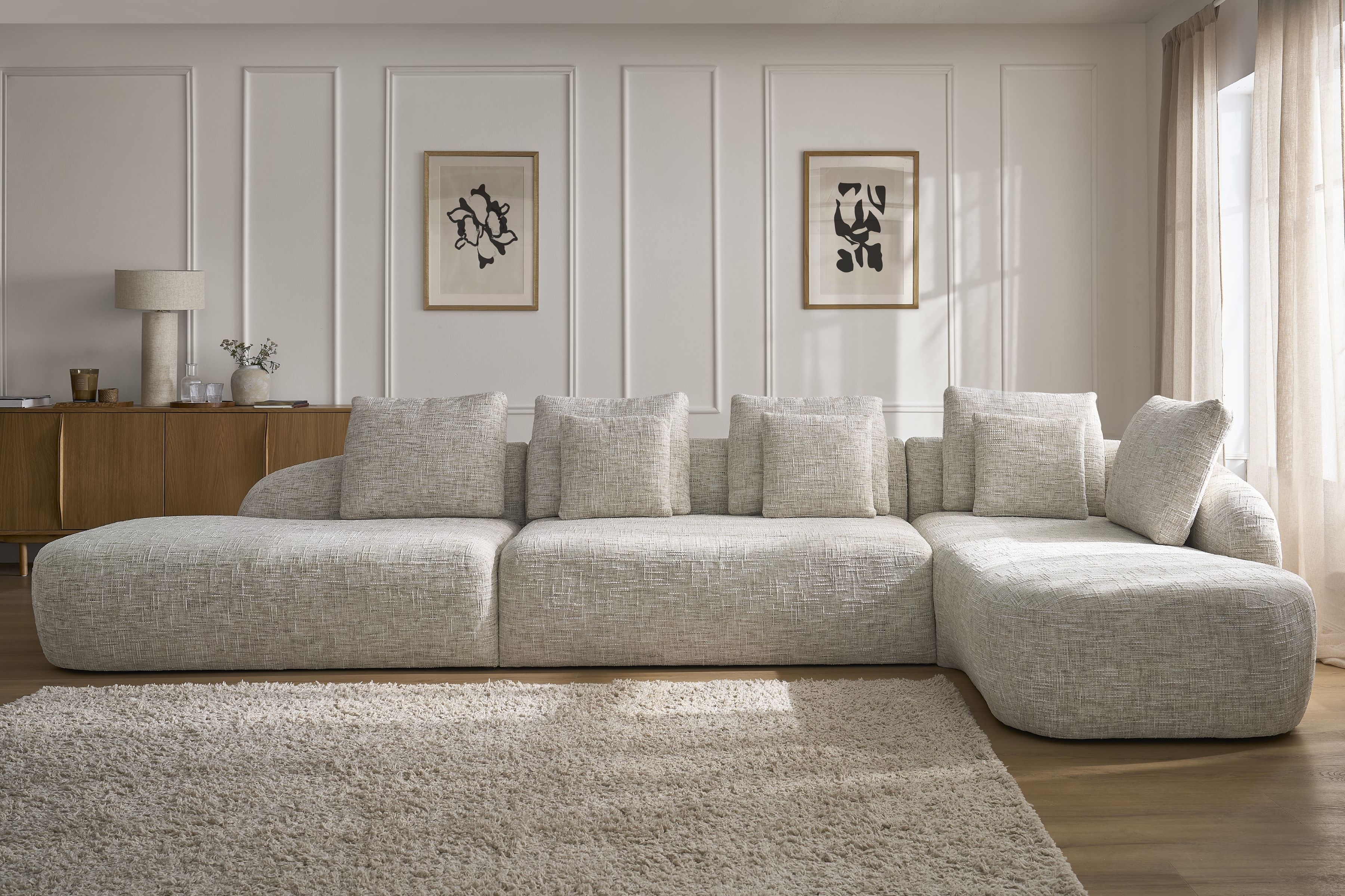 Rohová sedací souprava Finezal OTOL+2S+OTZP - béžová tkanina Tracy 211-04 Rohová sedací souprava pro obývacího pokoje Finezal OTOL+2S+OTZP - béžová plecionka Tracy 211-04