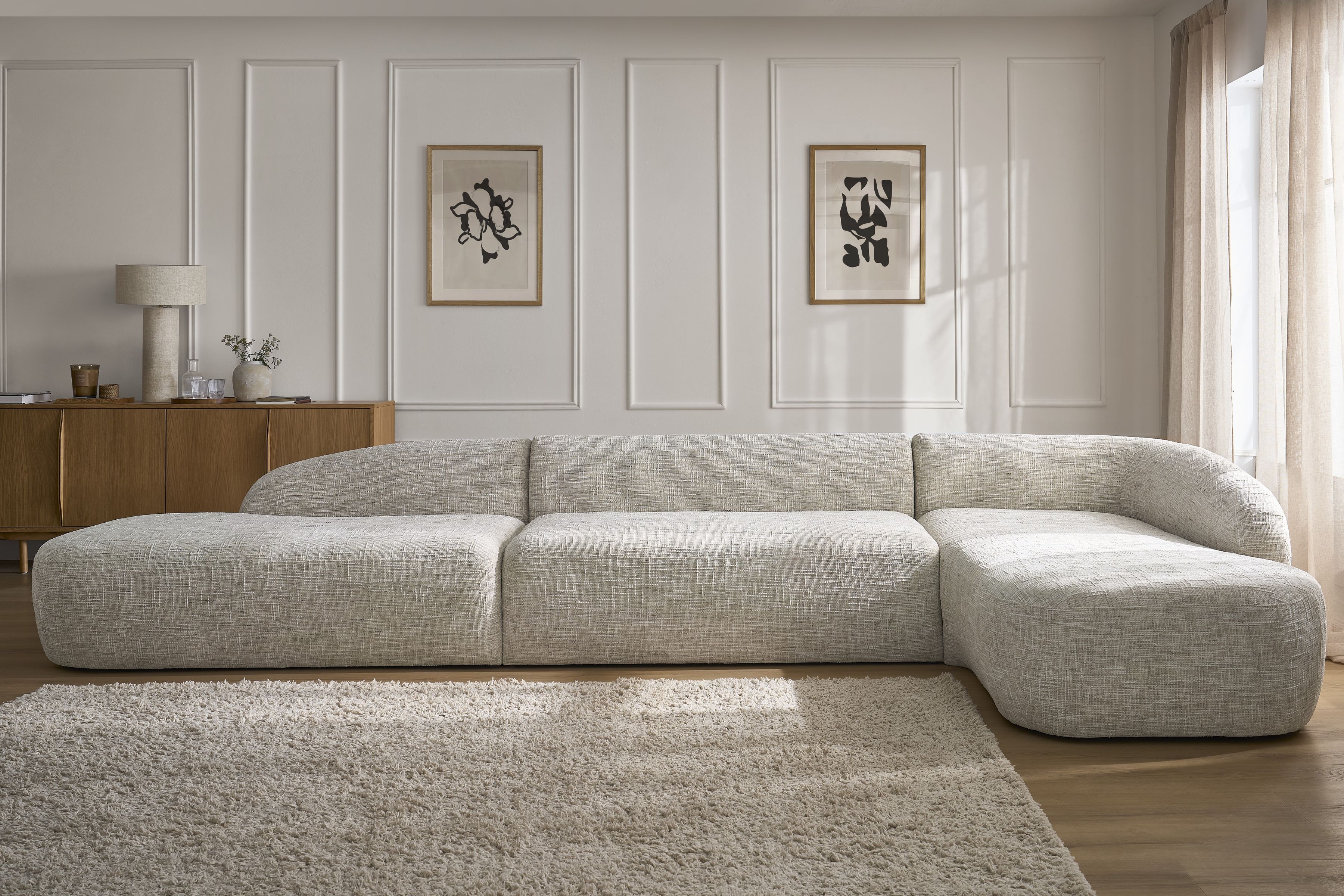 Rohová sedací souprava Finezal OTOL+2S+OTZP - béžová tkanina Tracy 211-04 Rohová sedací souprava pro obývacího pokoje Finezal OTOL+2S+OTZP - béžová plecionka Tracy 211-04