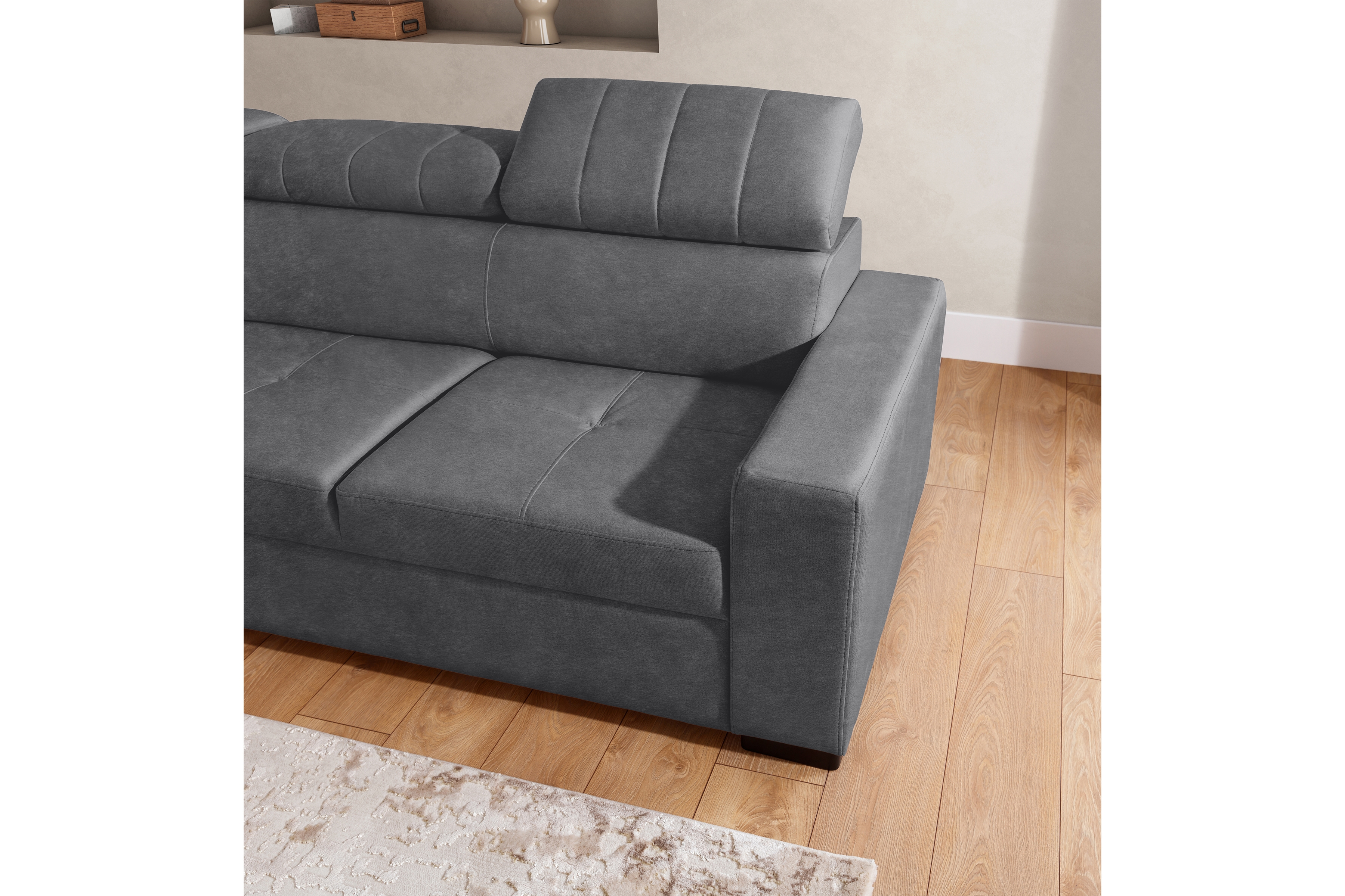 Rozkládací rohová sedací souprava Modeno L levá - grafitová Zetta 304 Rohová sedací souprava pro obývacího pokoje Modeno L levá - šedá samet Zetta 304