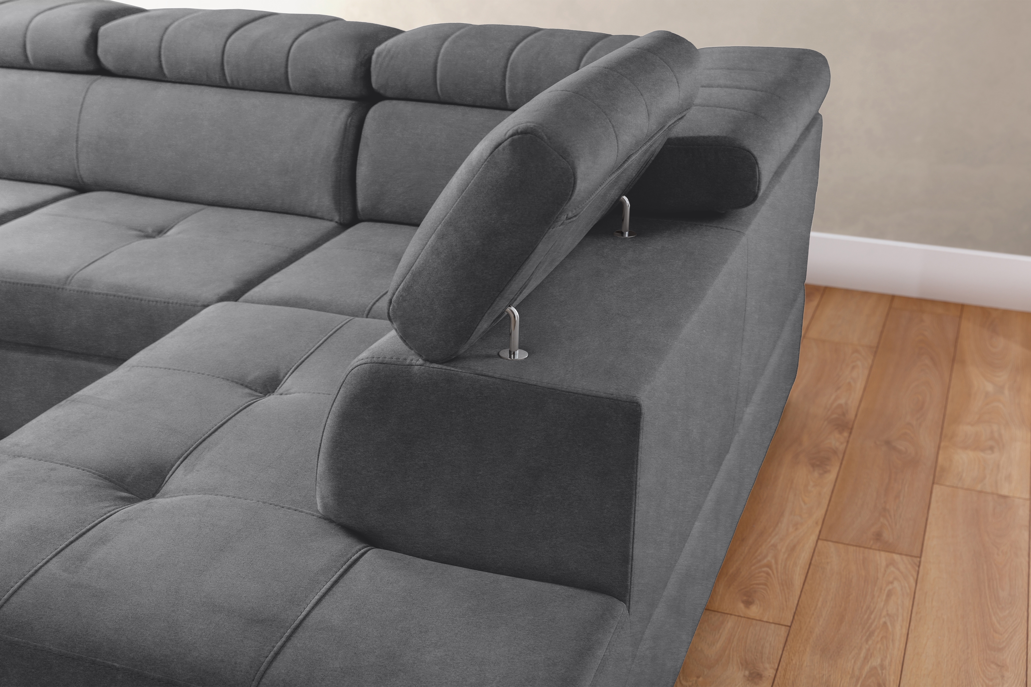 Rozkládací rohová sedací souprava Modeno L pravá - grafitová Zetta 304 Rohová sedací souprava pro obývacího pokoje Modeno L pravá - šedá samet Zetta 304