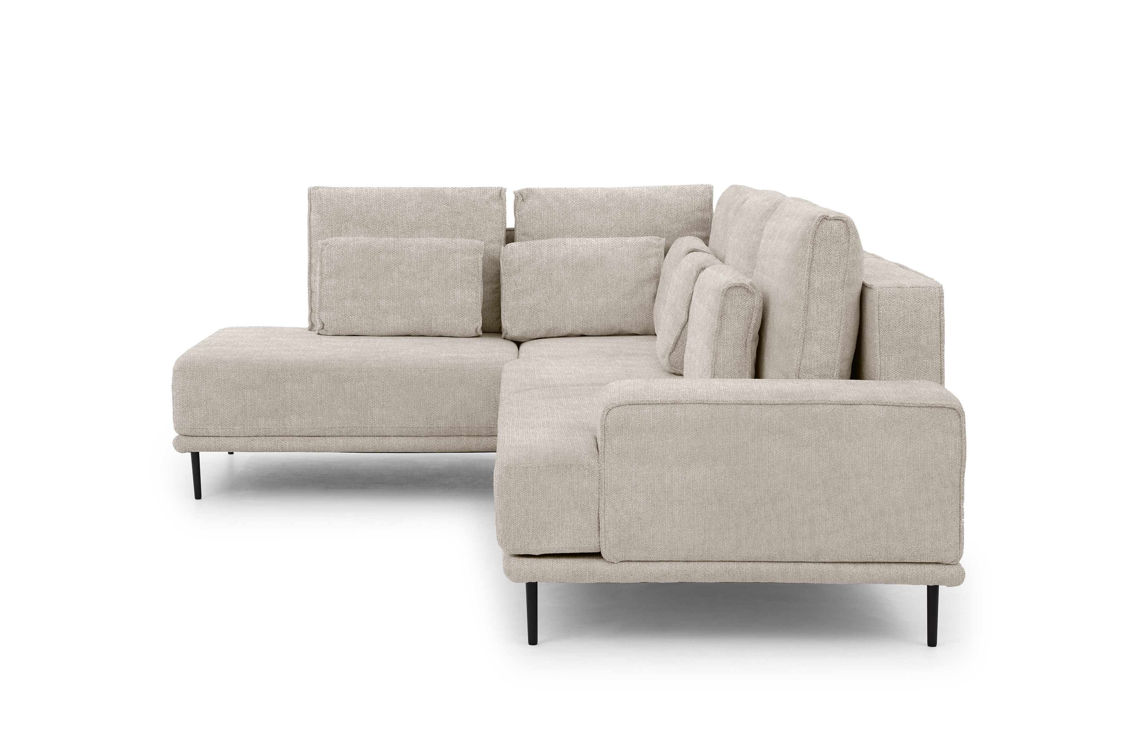 Rohová sedacia súprava Nicole L Ľavá strana - Béžová látka Hevia 207.09 / čierny nožičky Rohová sedacia súprava do obývacej izby Nicole L Ľavá strana - Béžová látka Hevia 207.09/nozki čierny