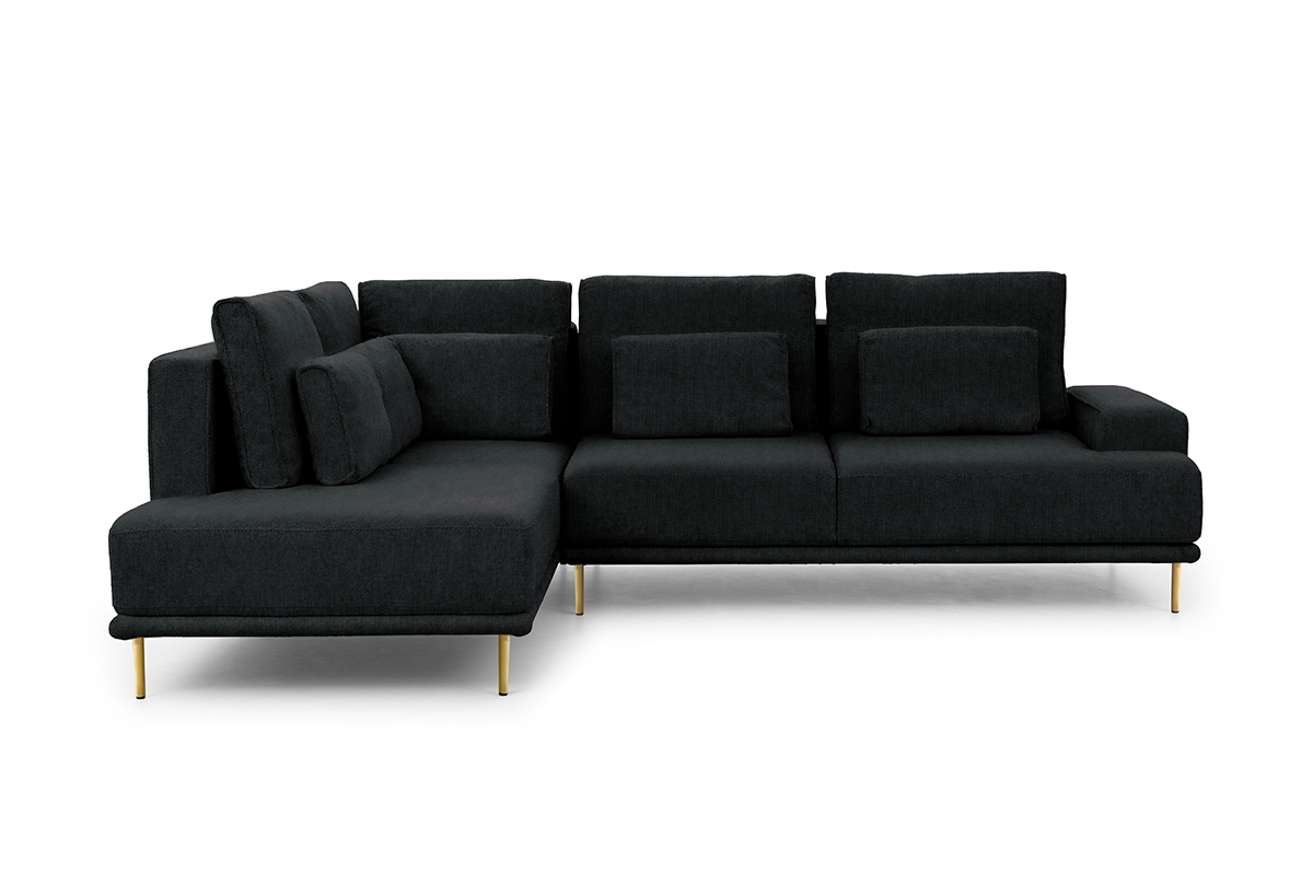 Rohová sedacia súprava Nicole L Ľavá - čierny zamat Vogue 18 / zlaté nožičky - Koncovka Série Rohová sedacia súprava z miekkimi poduszkami 