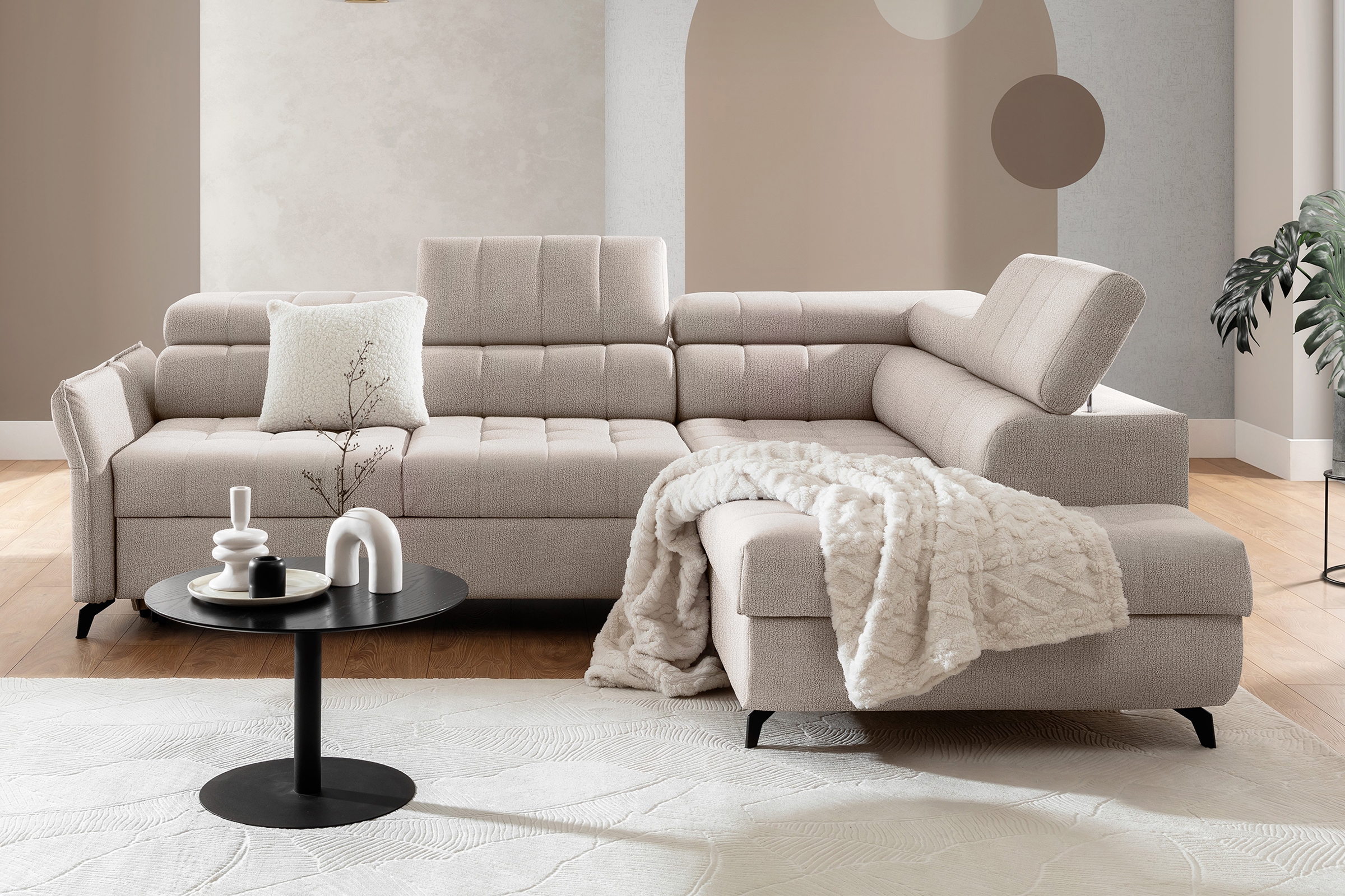 Rohová sedacia súprava Elarias L pravá s funkciou spania - béžový šenil Perfect Harmony 07 Rohová sedacia súprava Elarias L s funkciou spánku pravá strana - béžový šenil Perfect Harmony 07