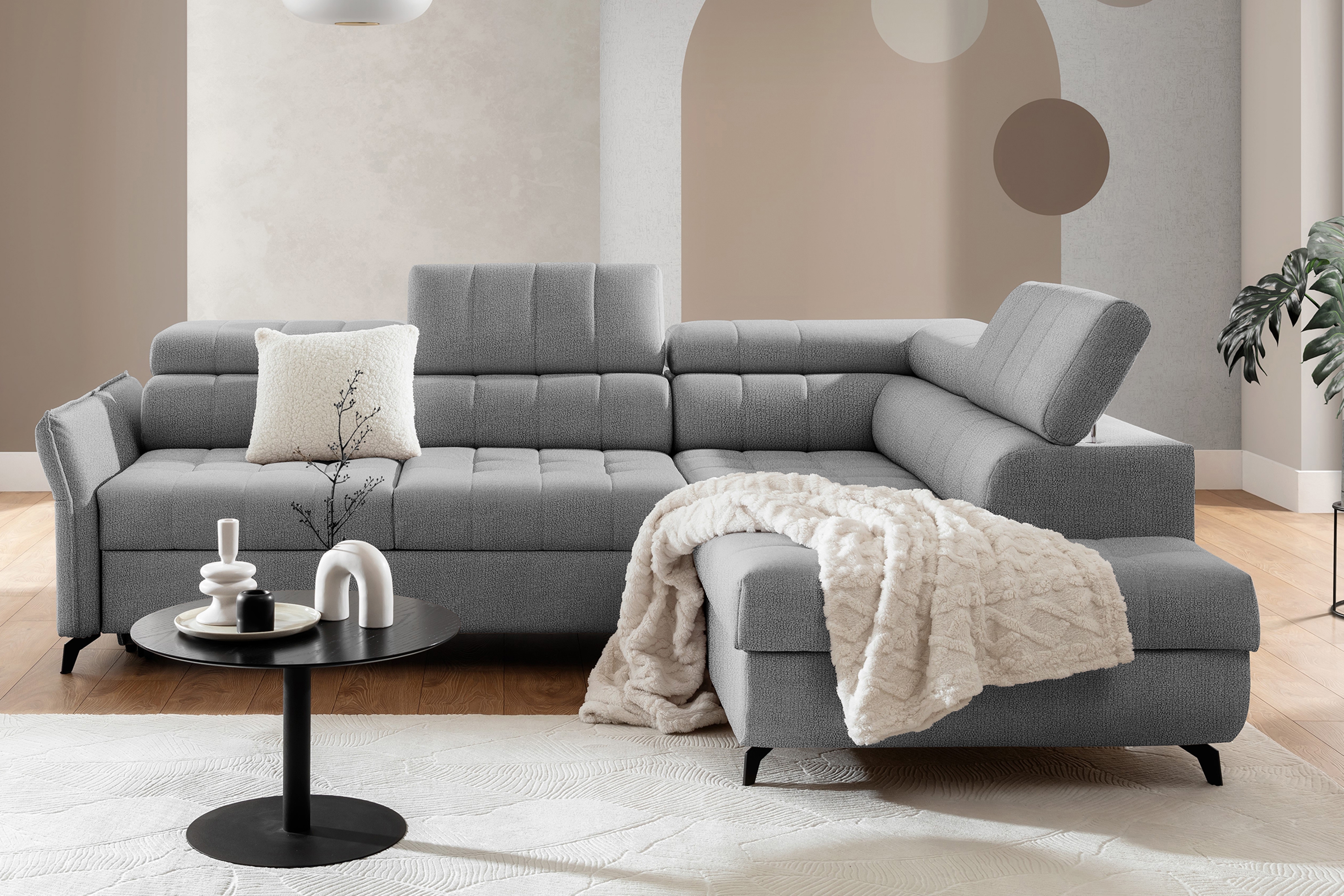 Rohová sedacia súprava Elarias L pravá s funkciou spania - sivý šenil Perfect Harmony 80 Rohová sedacia súprava Elarias L s funkciou spánku pravá strana - šedý šenil Perfect Harmony 80