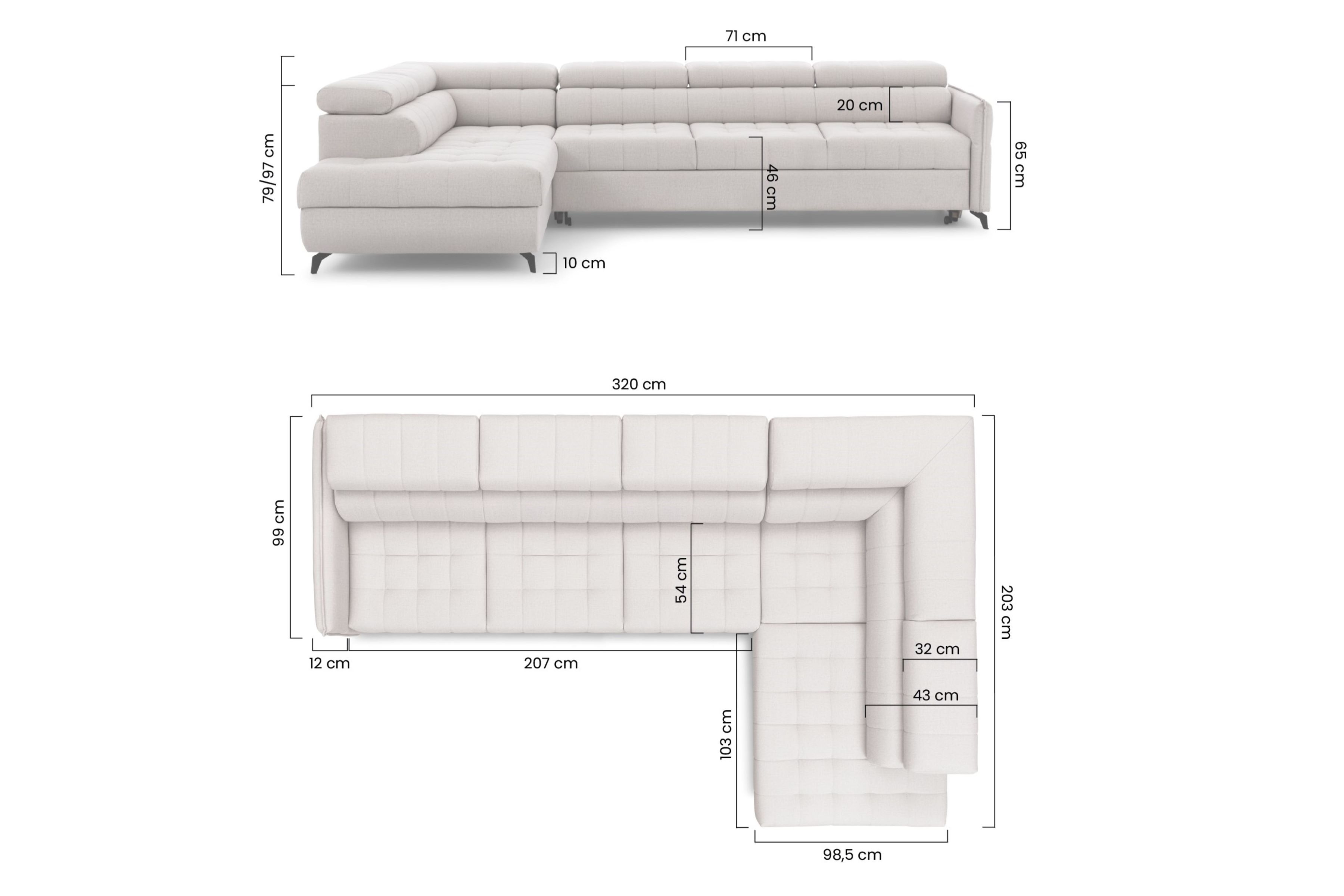 Rozkládací rohová sedací souprava Elarias Maxi levá - béžová Perfect Harmony 07 Rohová sedací souprava Elarias Maxi rozkládací levá - béžová šenil Perfect Harmony 07