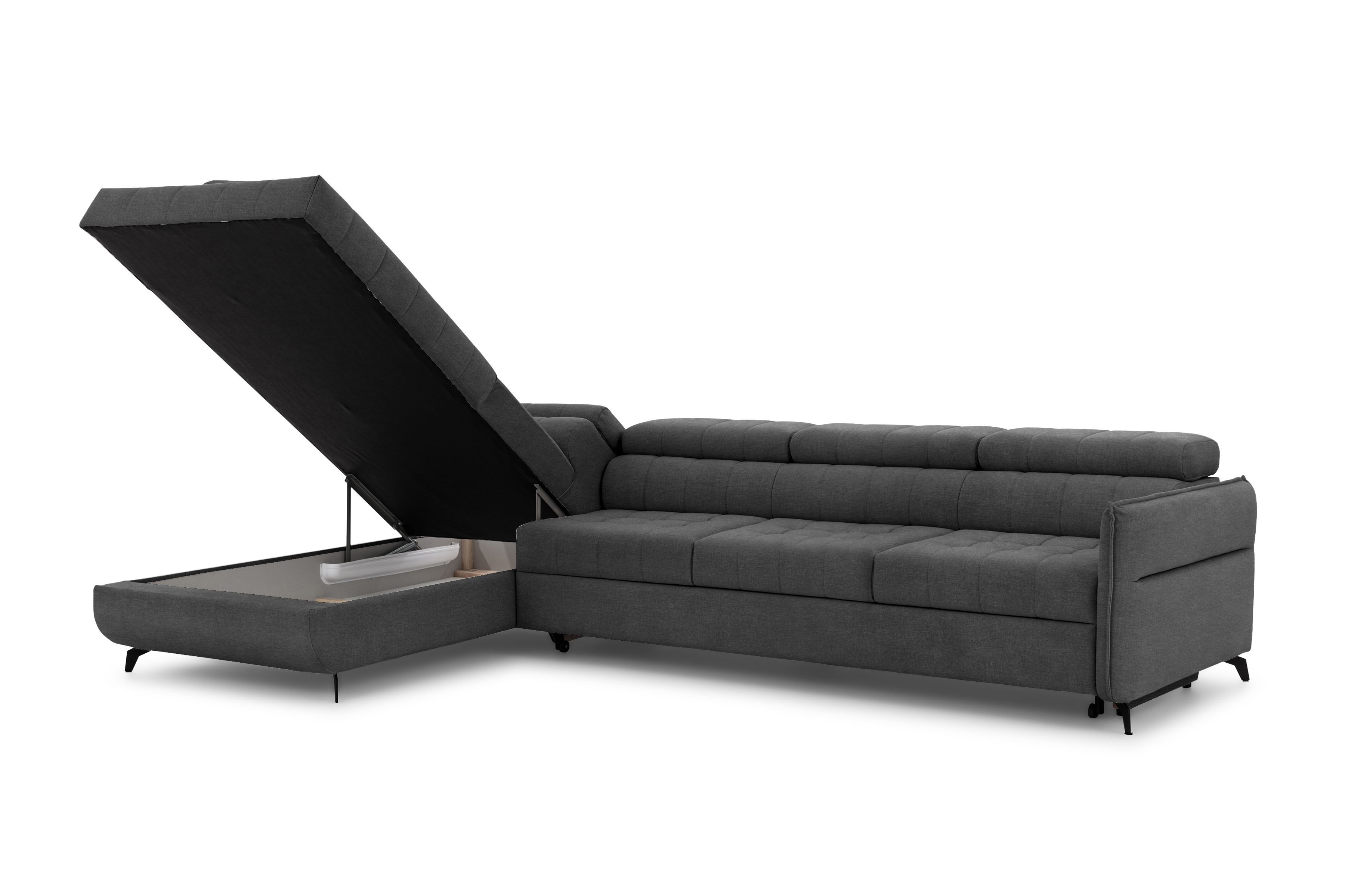 Rozkládací rohová sedací souprava Elarias Maxi levá - grafitová Zetta 305 Rohová sedací souprava Elarias Maxi rozkládací levá - grafitová samet latwoczyszczacy Zetta 305