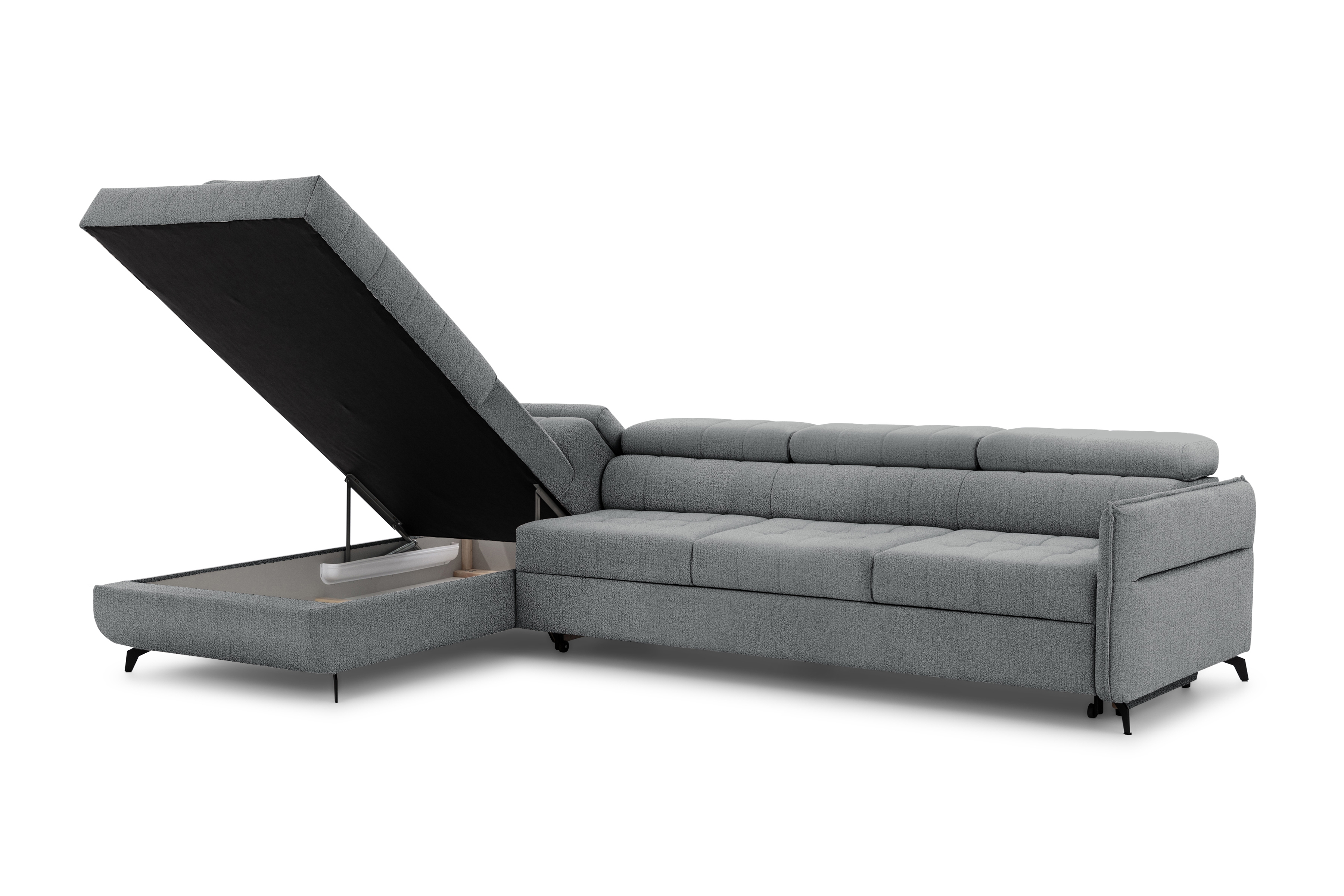 Rozkladacia rohová sedacia súprava Elarias Maxi ľavá - šedá žinylka Perfect Harmony 85 Rohová sedacia súprava Elarias Maxi s funkciou spánku Ľavá strana - šedý šenil Perfect Harmony 85