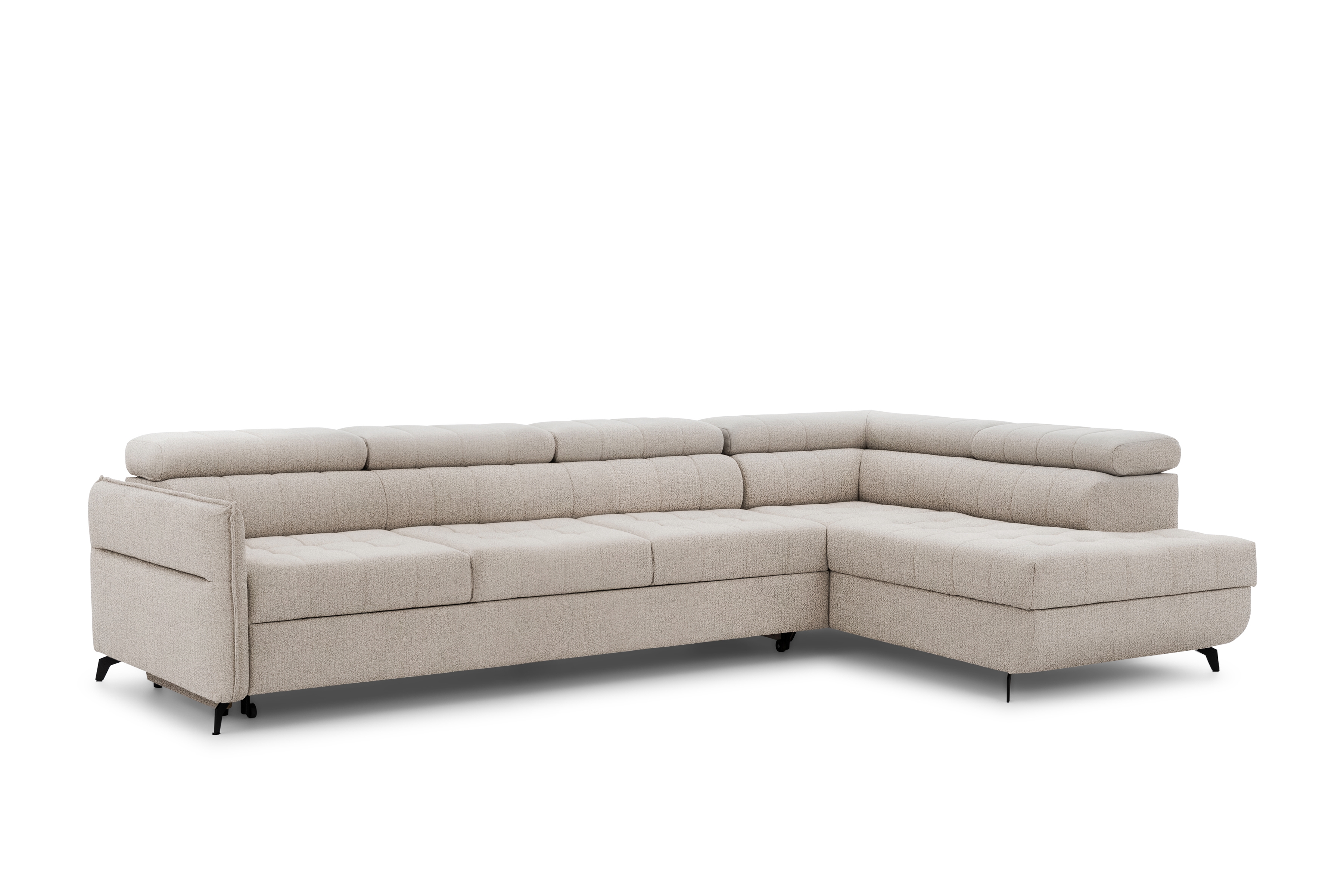 Rozkladacia rohová sedacia súprava Elarias Maxi pravá - béžová žinylka Perfect Harmony 07 Rohová sedacia súprava Elarias Maxi s funkciou spánku pravá strana - béžový šenil Perfect Harmony 07