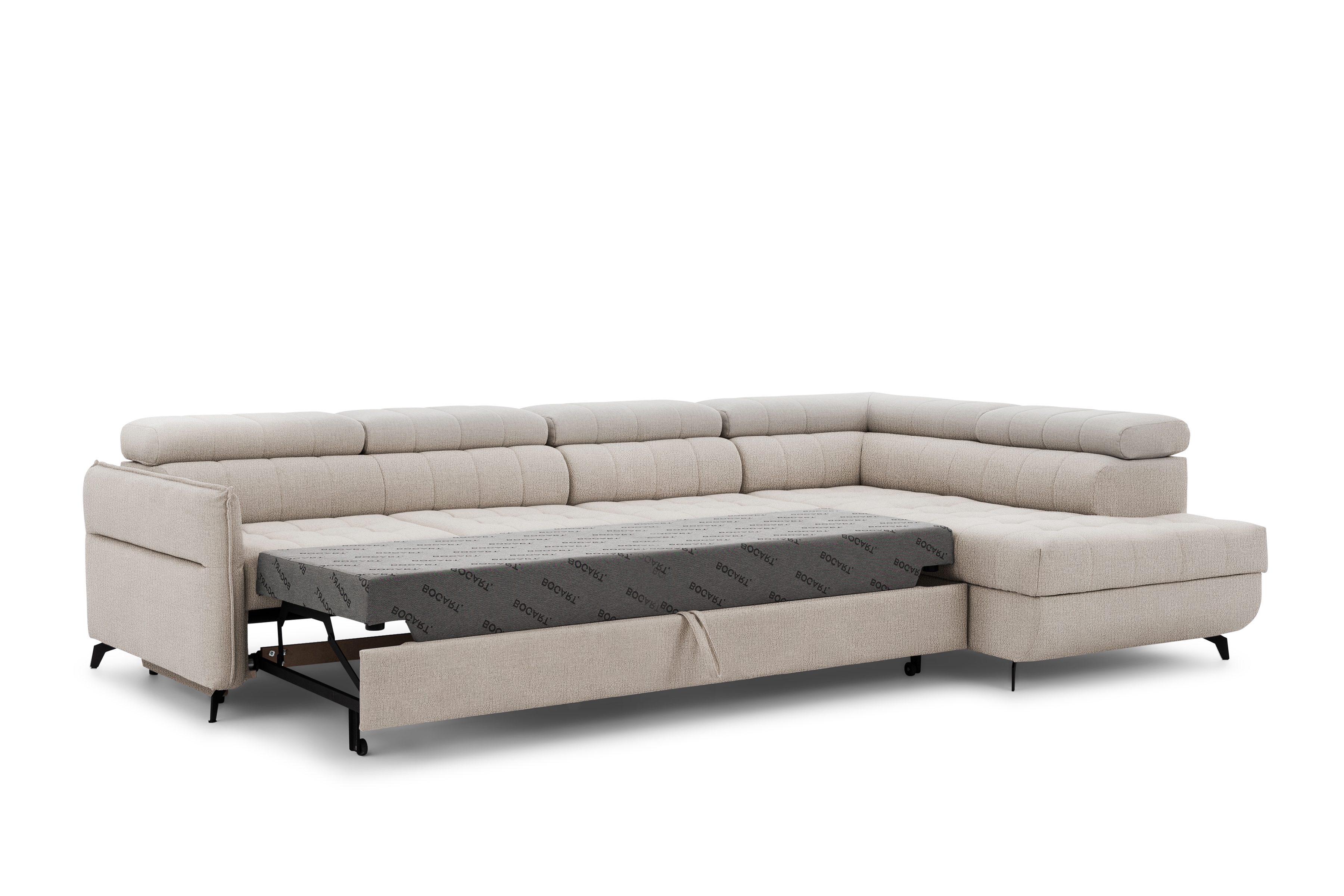 Rozkladacia rohová sedacia súprava Elarias Maxi pravá - béžová žinylka Perfect Harmony 07 Rohová sedacia súprava Elarias Maxi s funkciou spánku pravá strana - béžový šenil Perfect Harmony 07