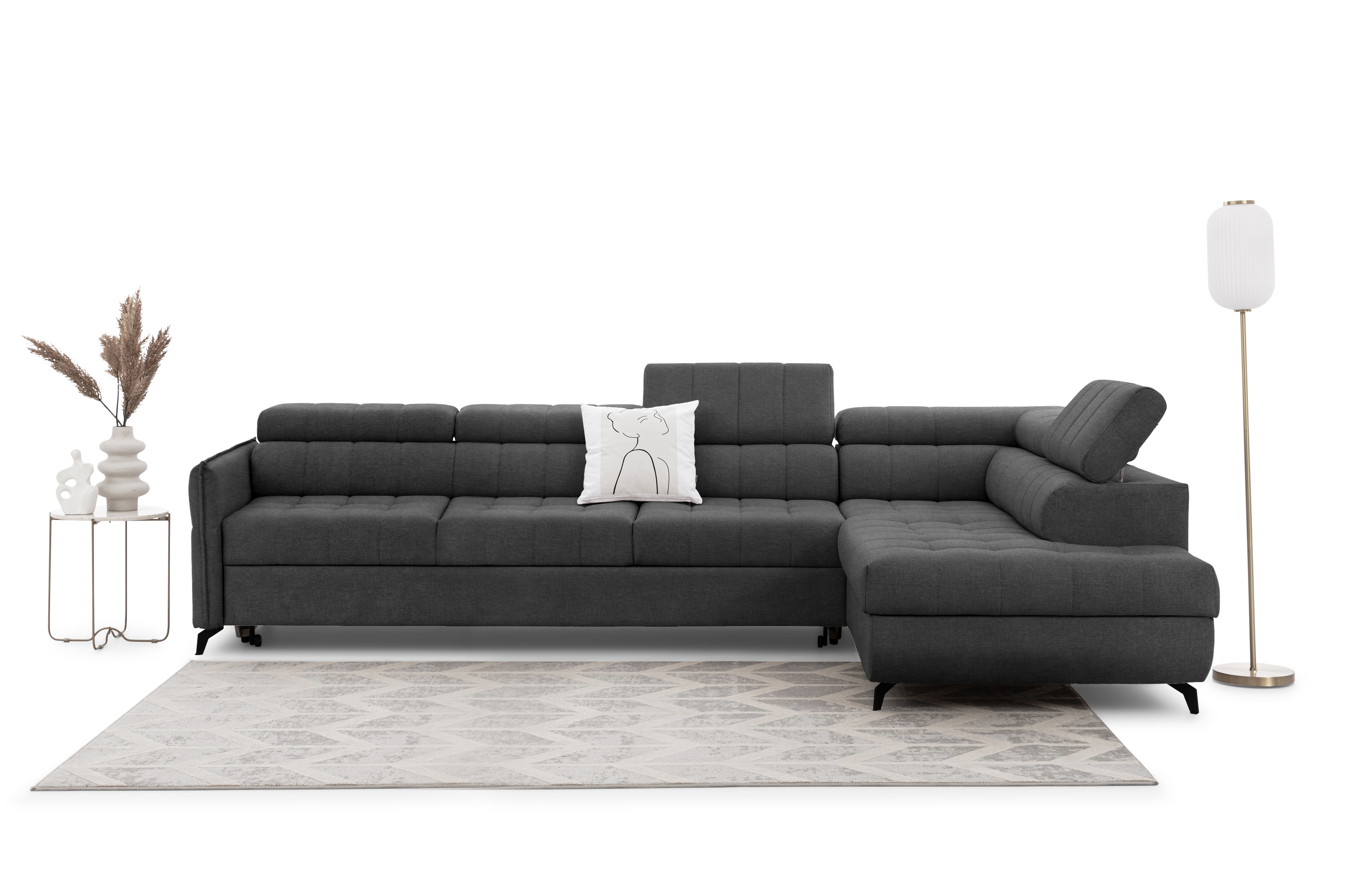 Rozkládací rohová sedací souprava Elarias Maxi pravá - grafitová Zetta 305 Rohová sedací souprava Elarias Maxi rozkládací pravá - grafitová samet latwoczyszczacy Zetta 305