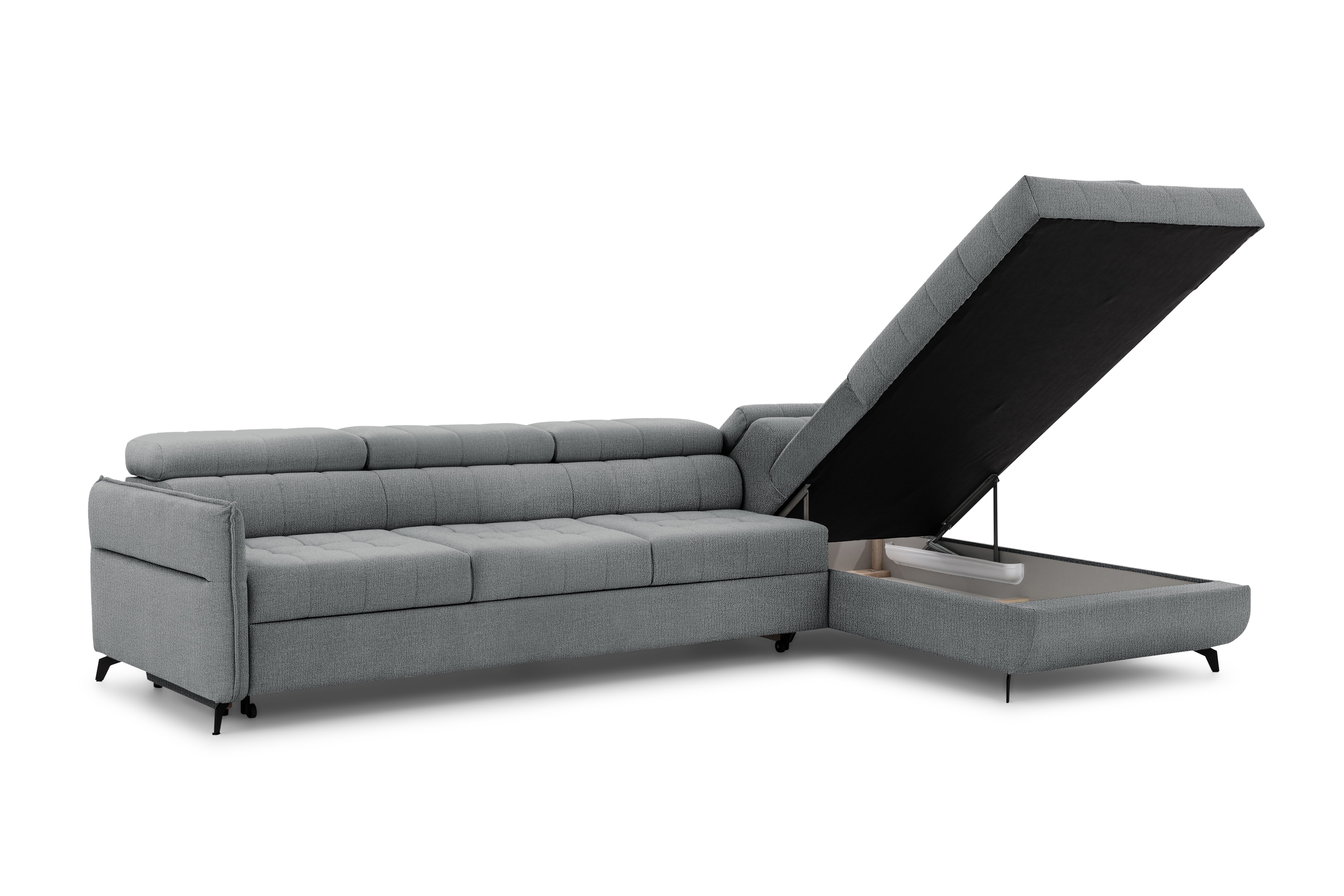 Rozkladacia rohová sedacia súprava Elarias Maxi pravá - šedá žinylka Perfect Harmony 85 Rohová sedacia súprava Elarias Maxi s funkciou spánku pravá strana - šedý šenil Perfect Harmony 85