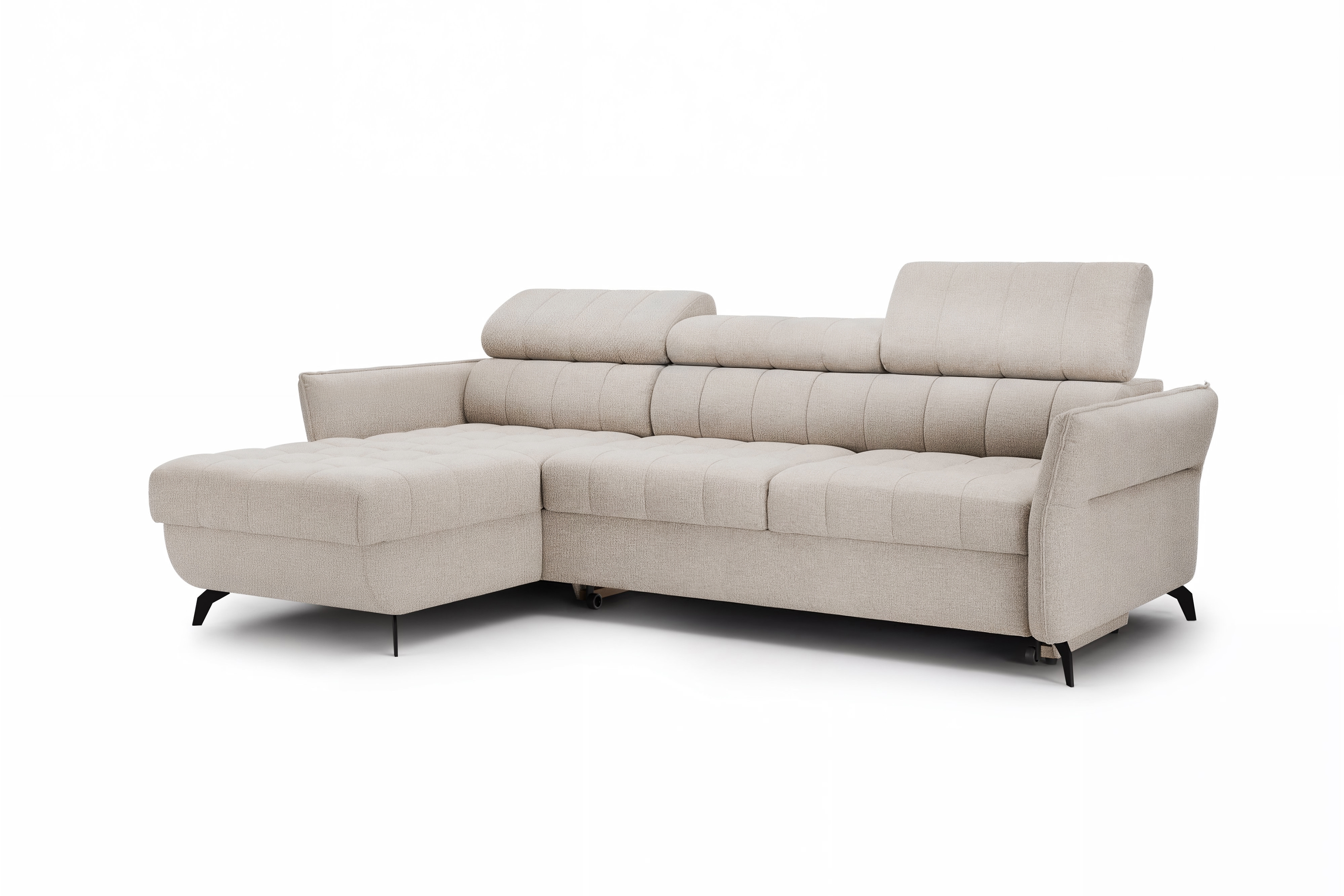 Rohová pohovka Elarias Mini s rozkladem levostranná - béžový šenil Perfect harmony 07 Rohová sedací souprava Elarias Mini rozkládací levá - béžová šenil Perfect harmony 07