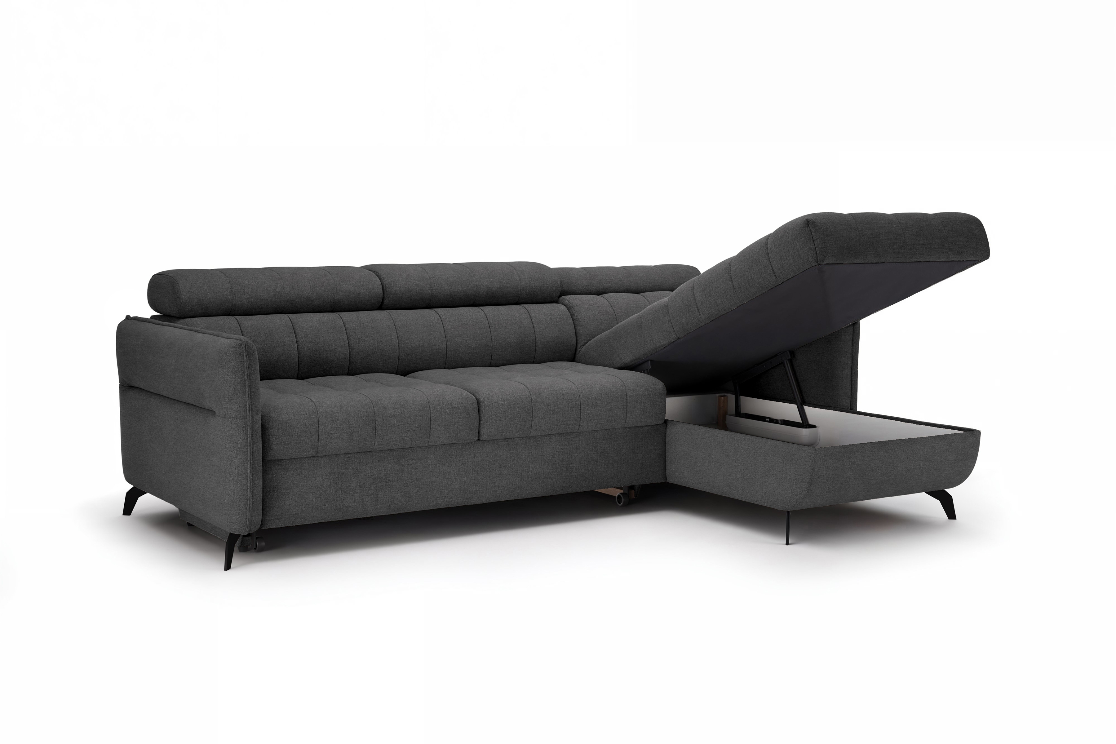 Rozkládací rohová sedací souprava Elarias Mini univerzální - grafitový snadno čistitelný samet Zetta 305 Rohová sedací souprava Elarias Mini rozkládací uniwersalny Levá/pravý - grafitová samet latwoczyszczacy Zetta 305