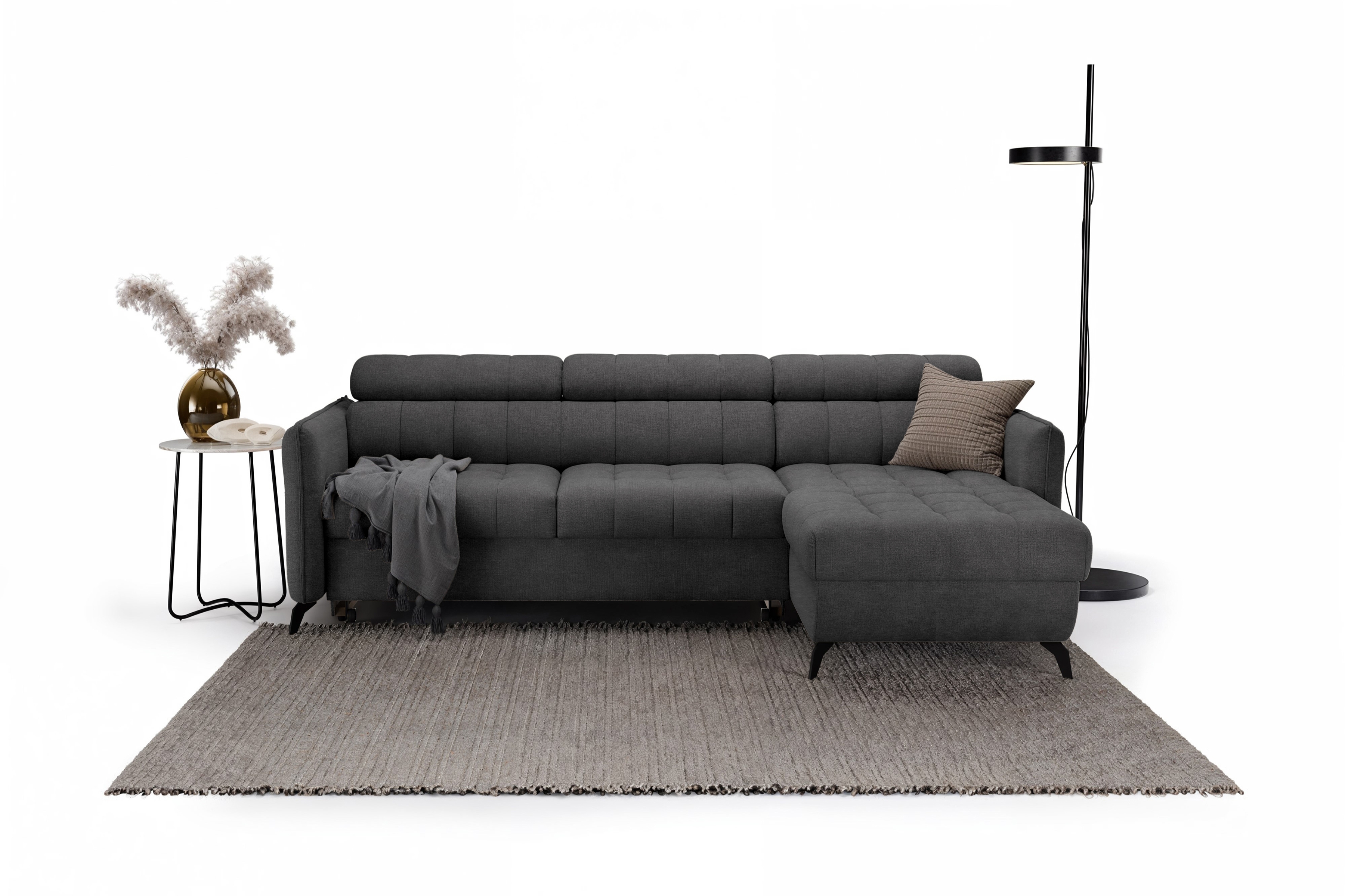 Rozkládací rohová sedací souprava Elarias Mini univerzální - grafitový snadno čistitelný samet Zetta 305 Rohová sedací souprava Elarias Mini rozkládací uniwersalny Levá/pravý - grafitová samet latwoczyszczacy Zetta 305