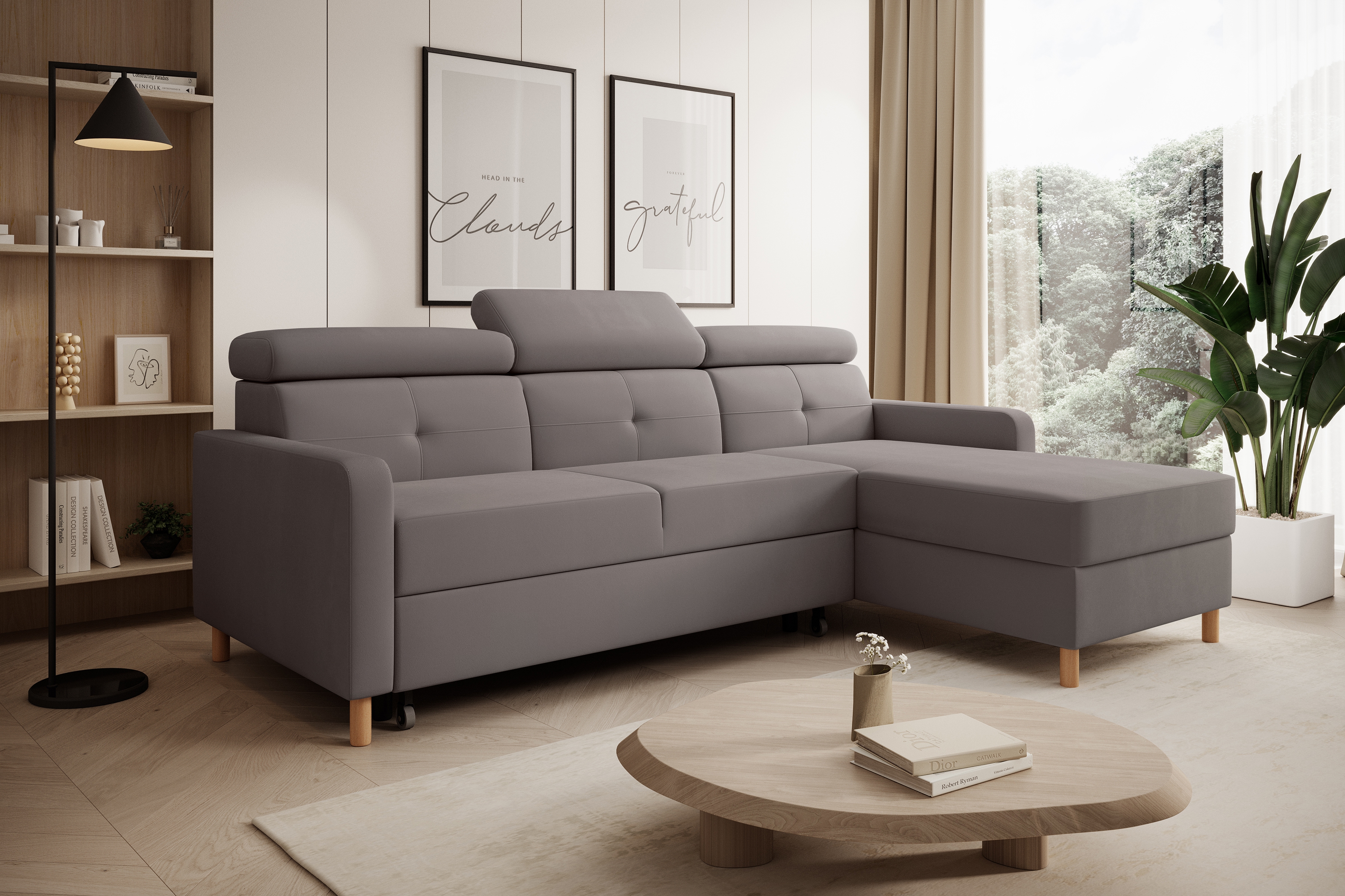 Rohová sedacia súprava Filo s funkciou spánku pravá strana - ciemno béžový velúr Jasmine 25  Rohová sedacia súprava Filo s funkciou spánku uniwersalny Ľavý/Pravý - ciemno béžový velúr Jasmine 25 