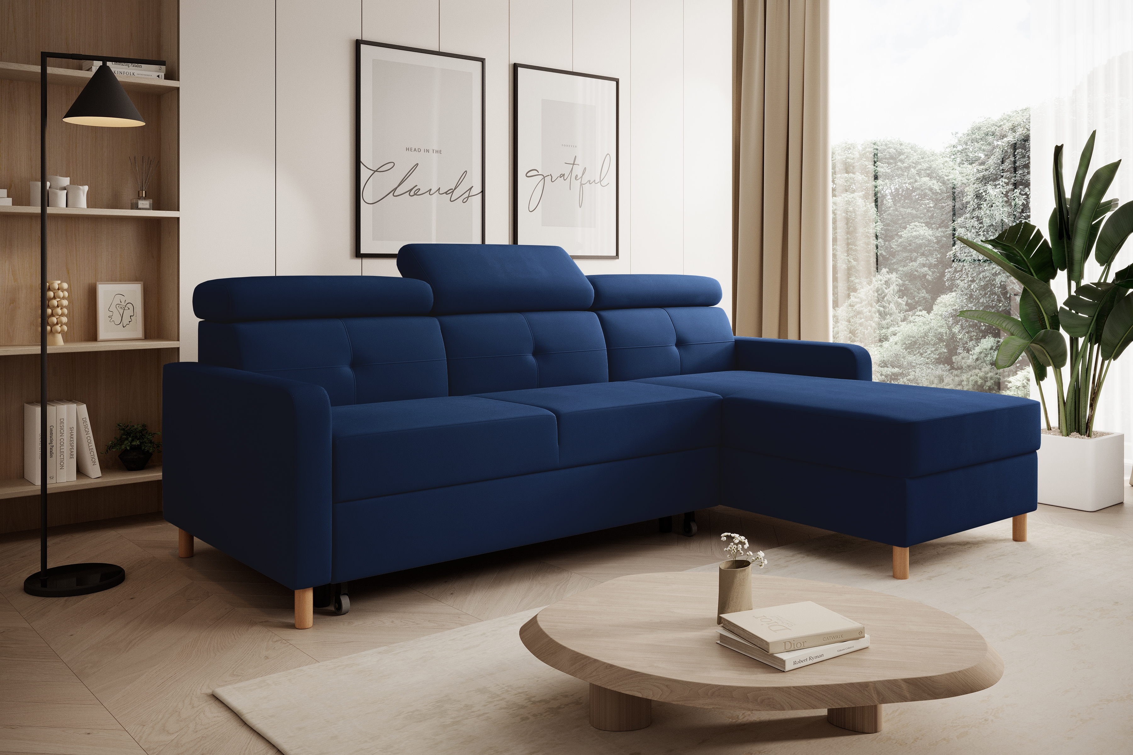 Rohová sedacia súprava Filo s funkciou spánku pravá strana - Modrý velúr Trinity 31  Rohová sedacia súprava Filo s funkciou spánku uniwersalny Ľavý/Pravý - Modrý velúr Bluvel 86