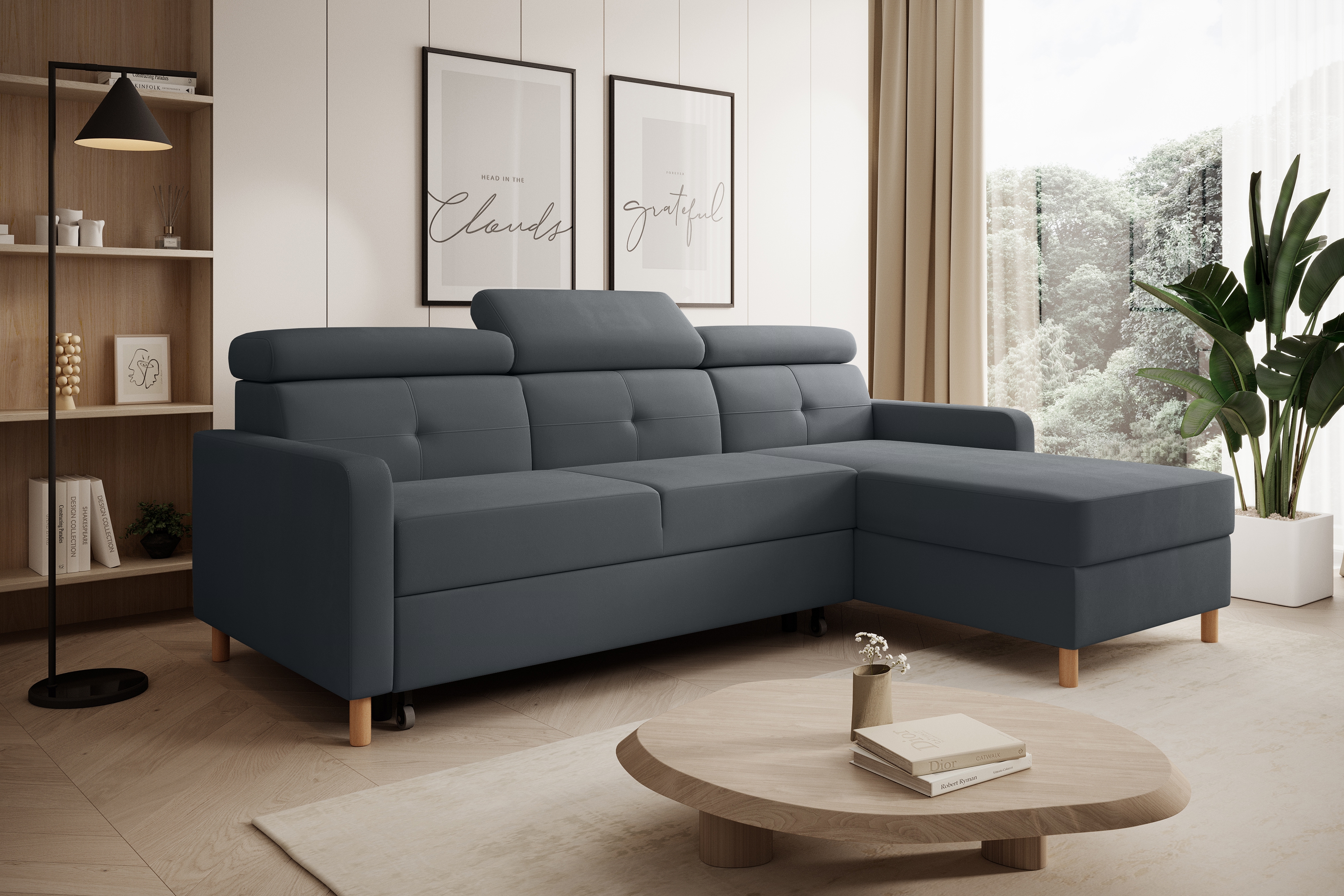 Rohová sedacia súprava Filo s funkciou spánku pravá strana - šedý velúr Jasmine 96  Rohová sedacia súprava Filo s funkciou spánku uniwersalny Ľavý/Pravý - šedý velúr Jasmine 96 