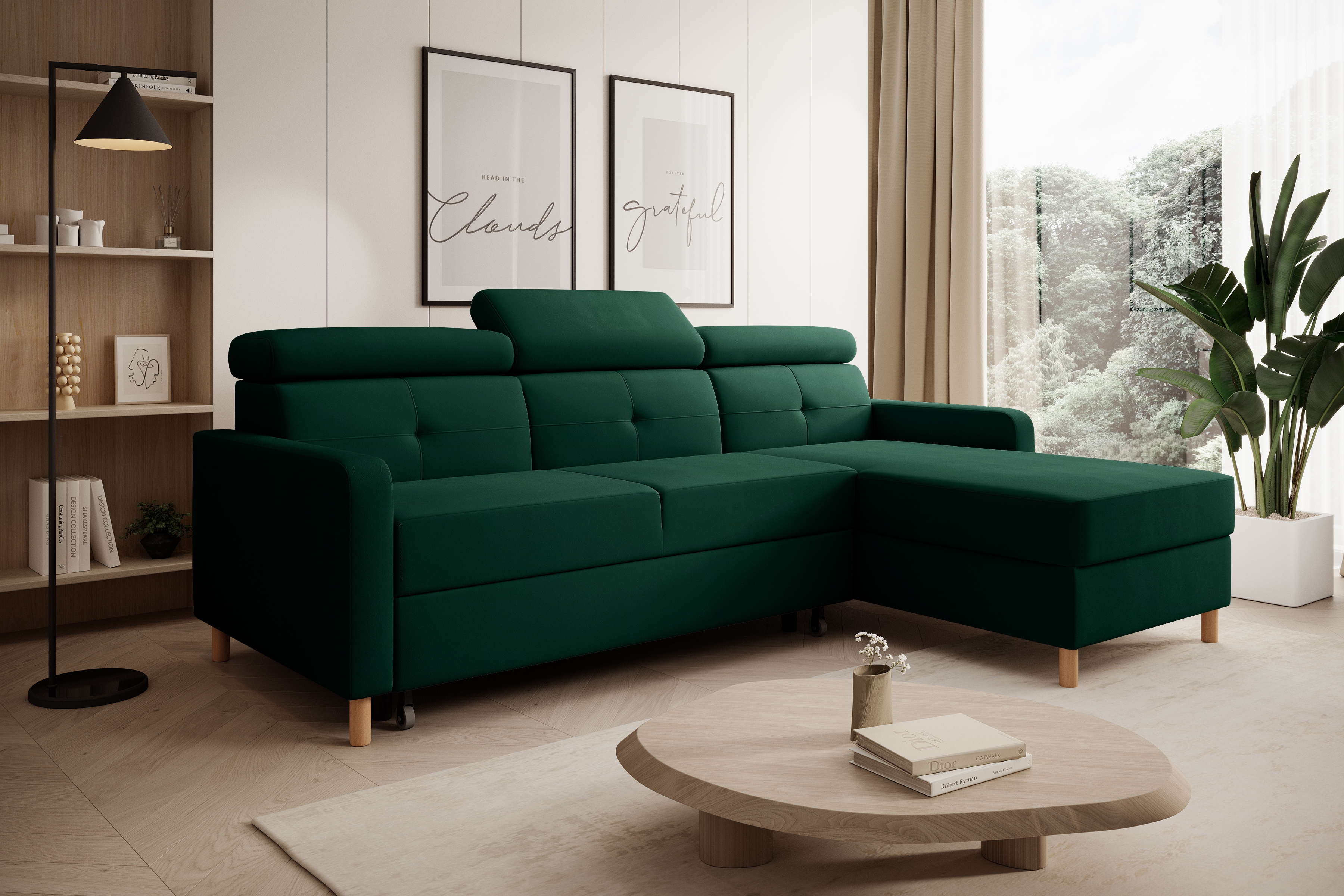 Rohová sedacia súprava Filo s funkciou spánku pravá strana - Zelený velúr Trinity 28  Rohová sedacia súprava Filo s funkciou spánku uniwersalny Ľavý/Pravý- Zelený velúr Bluvel 78