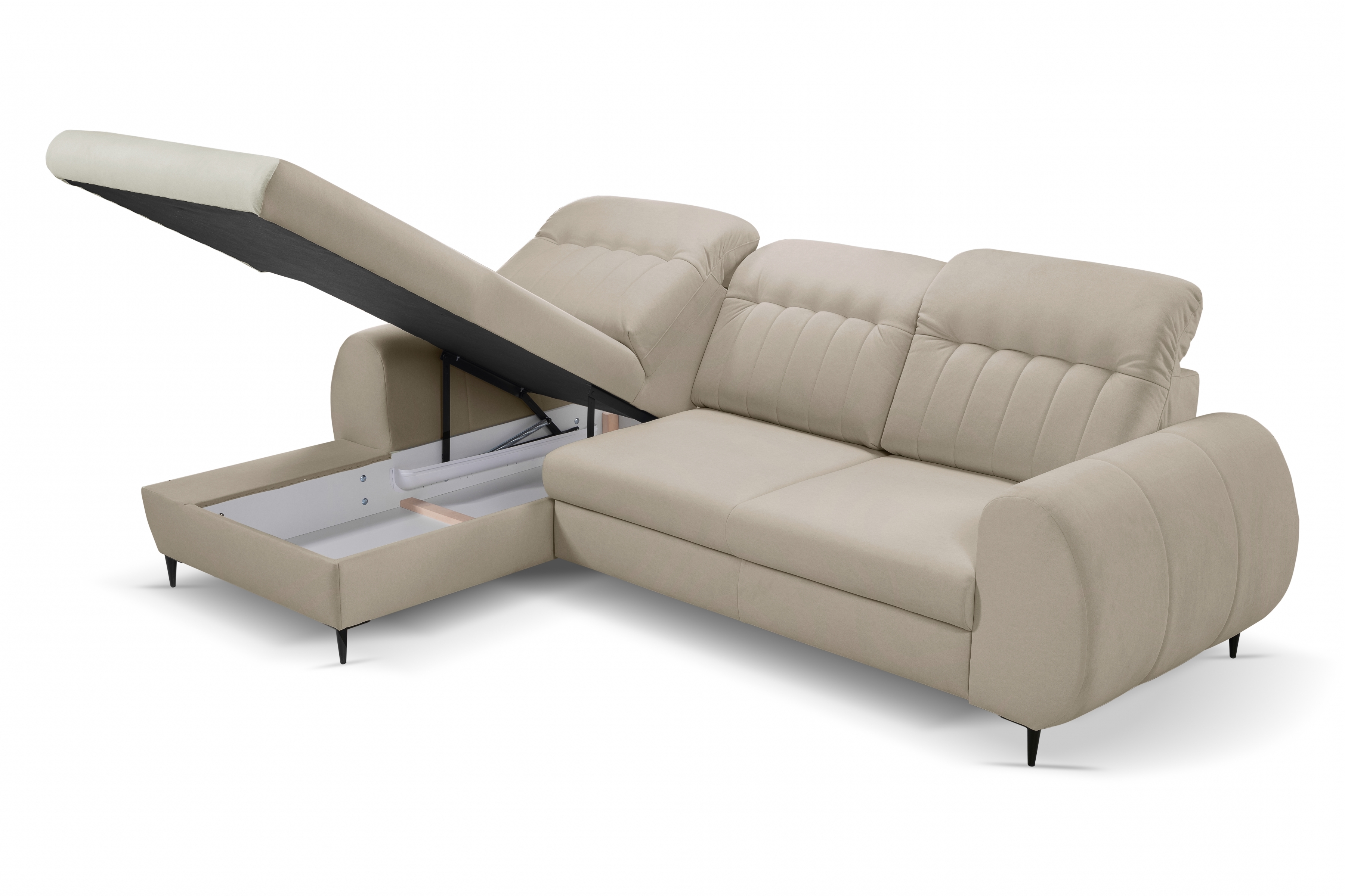 Rohová rozkládací sedací souprava Fiora levá - béžový šenil Castel 15 Rohová sedací souprava Fiora s funkcí spaní Strana levá - béžový šenil Castel 15