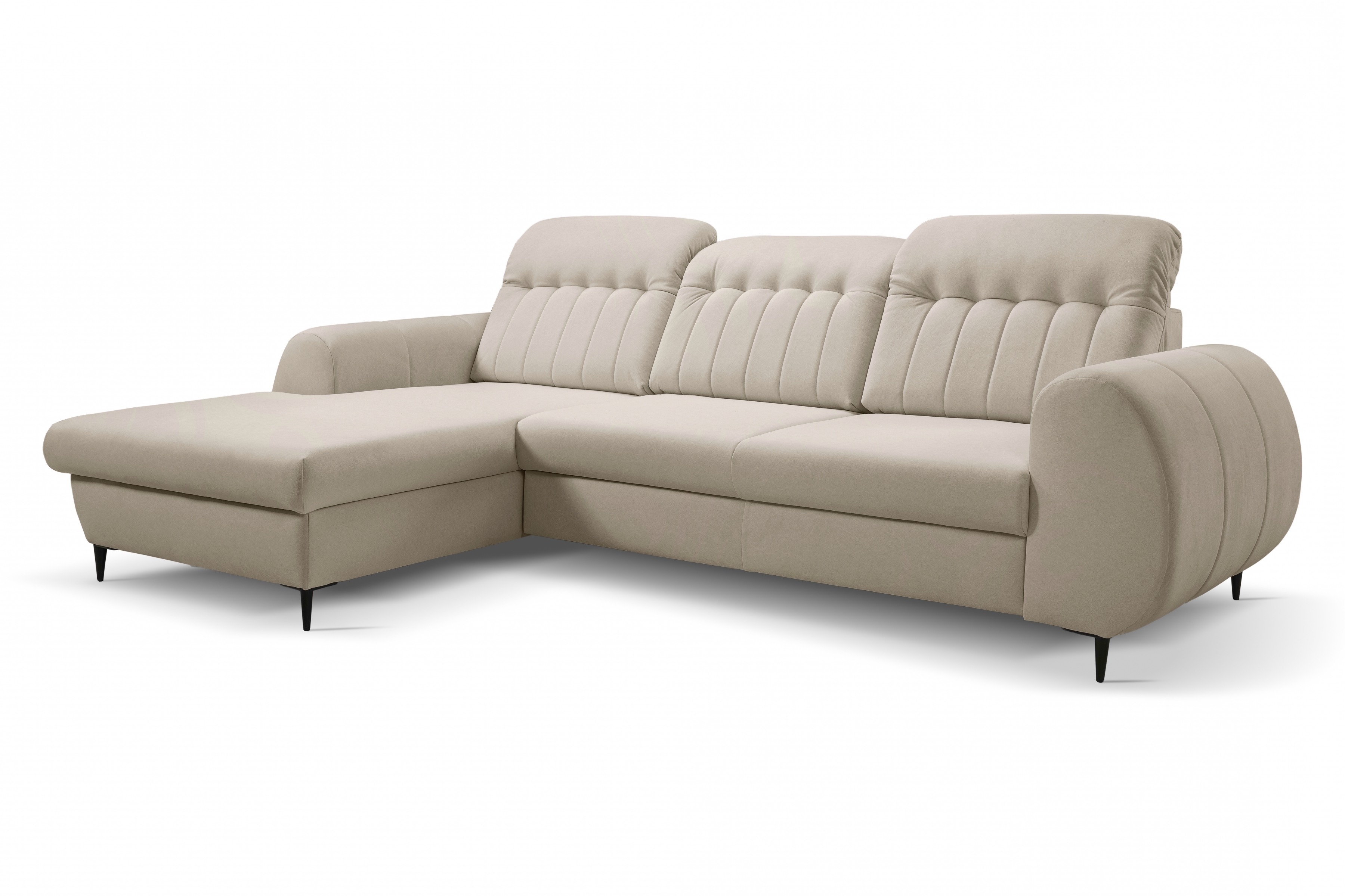 Rohová rozkládací sedací souprava Fiora levá - béžový šenil Castel 15 Rohová sedací souprava Fiora s funkcí spaní Strana levá - béžový šenil Castel 15