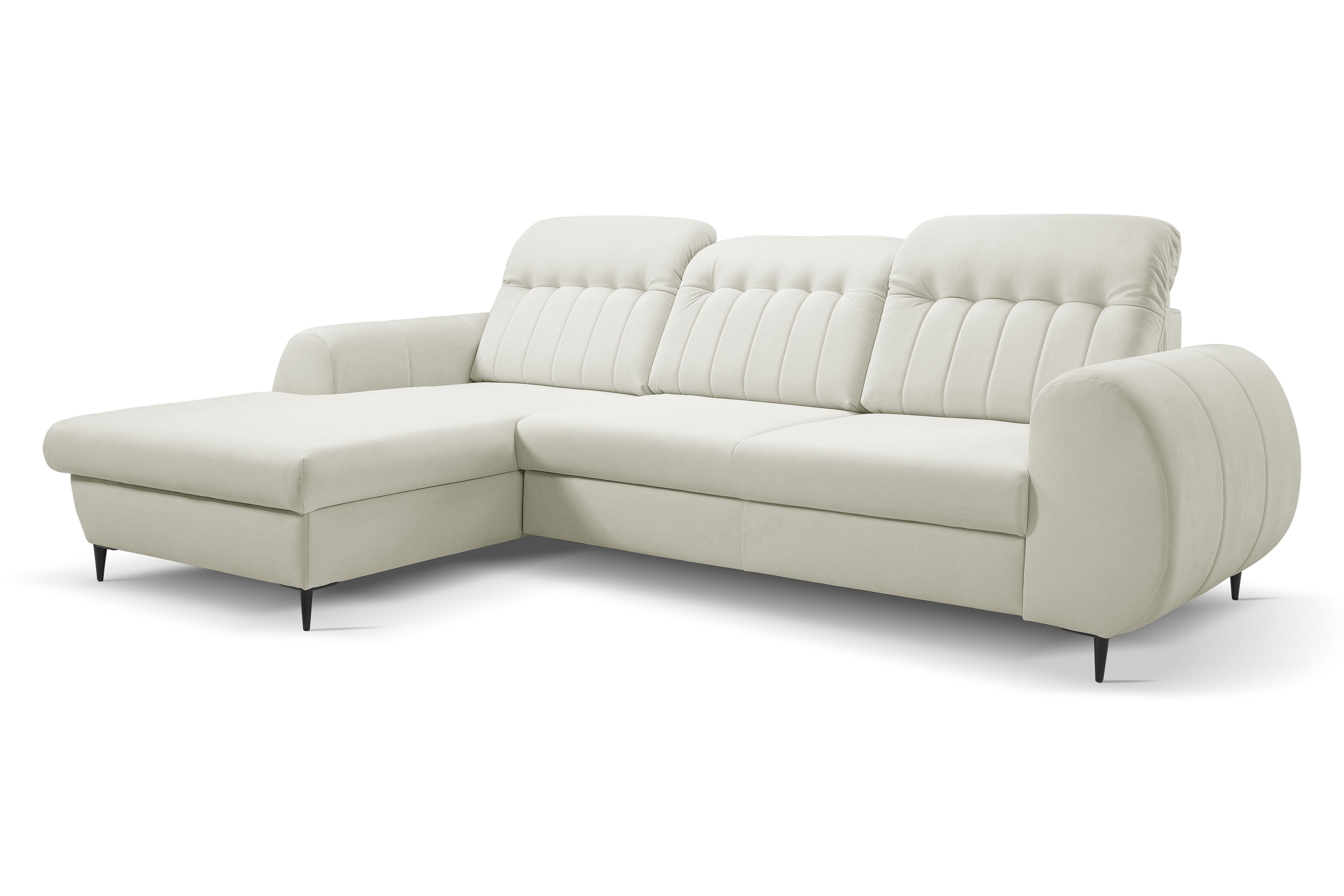 Rozkladacia rohová sedacia súprava Fiora ľavá - krémová žinylka Castel 03 Rohová sedacia súprava Fiora s funkciou spania Ľavá strana - Krémový šenil Castel 03