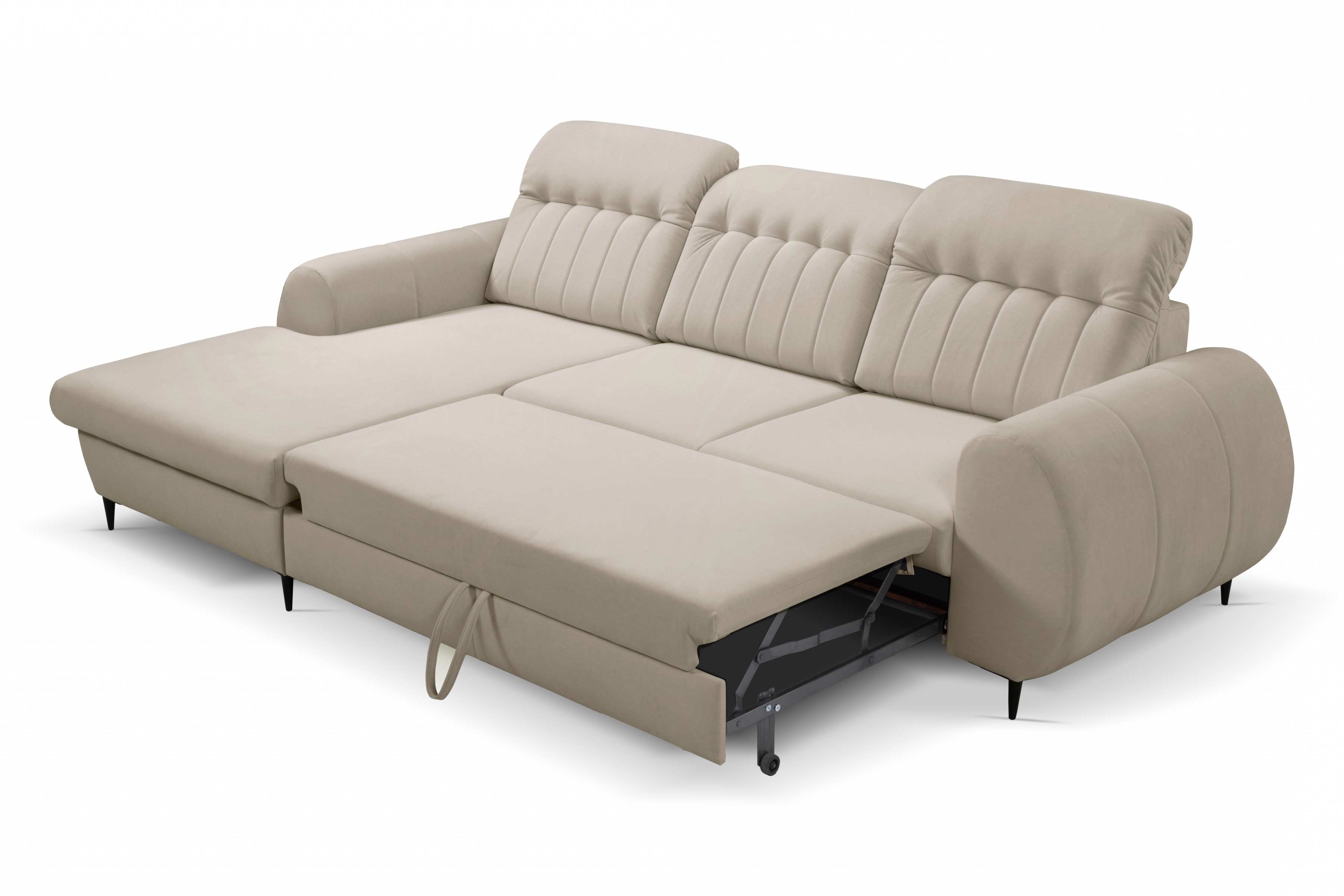 Rohová rozkládací sedací souprava Fiora levá - béžový šenil Castel 15 Rohová sedací souprava Fiora s funkcí spaní Strana levá - béžový šenil Castel 15