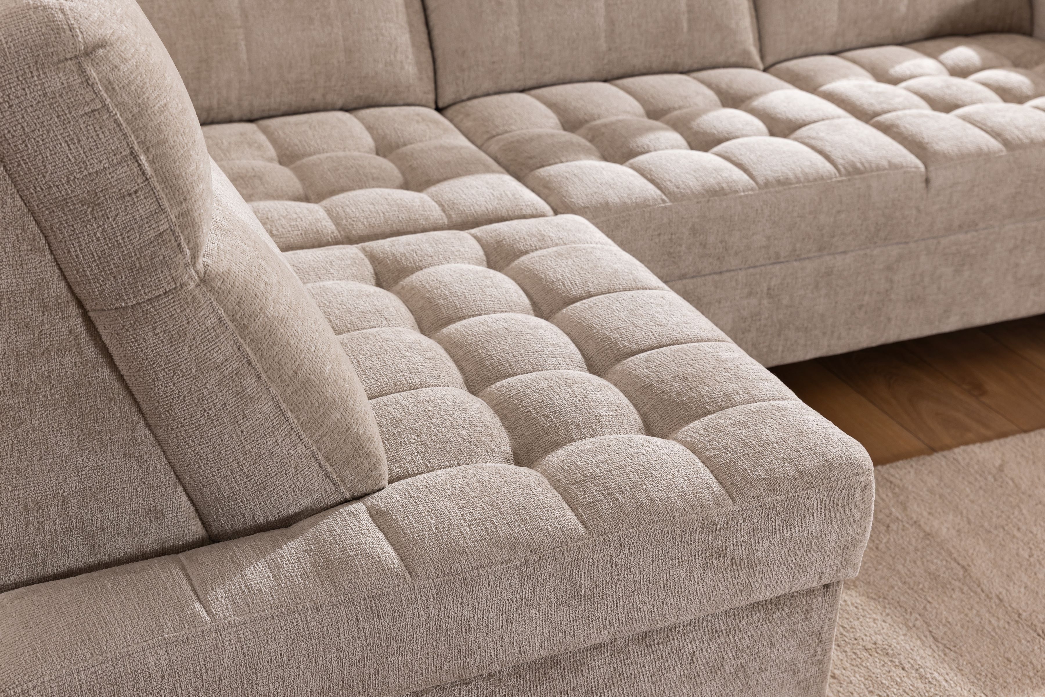 Rohová sedačka Gespano L ľavostranná s úzkou opierkou - béžový šenil Perfect Harmony 07 Rohová sedacia súprava Gespano L Ľavá strana z waskim bokiem - béžový šenil Perfect Harmony 07