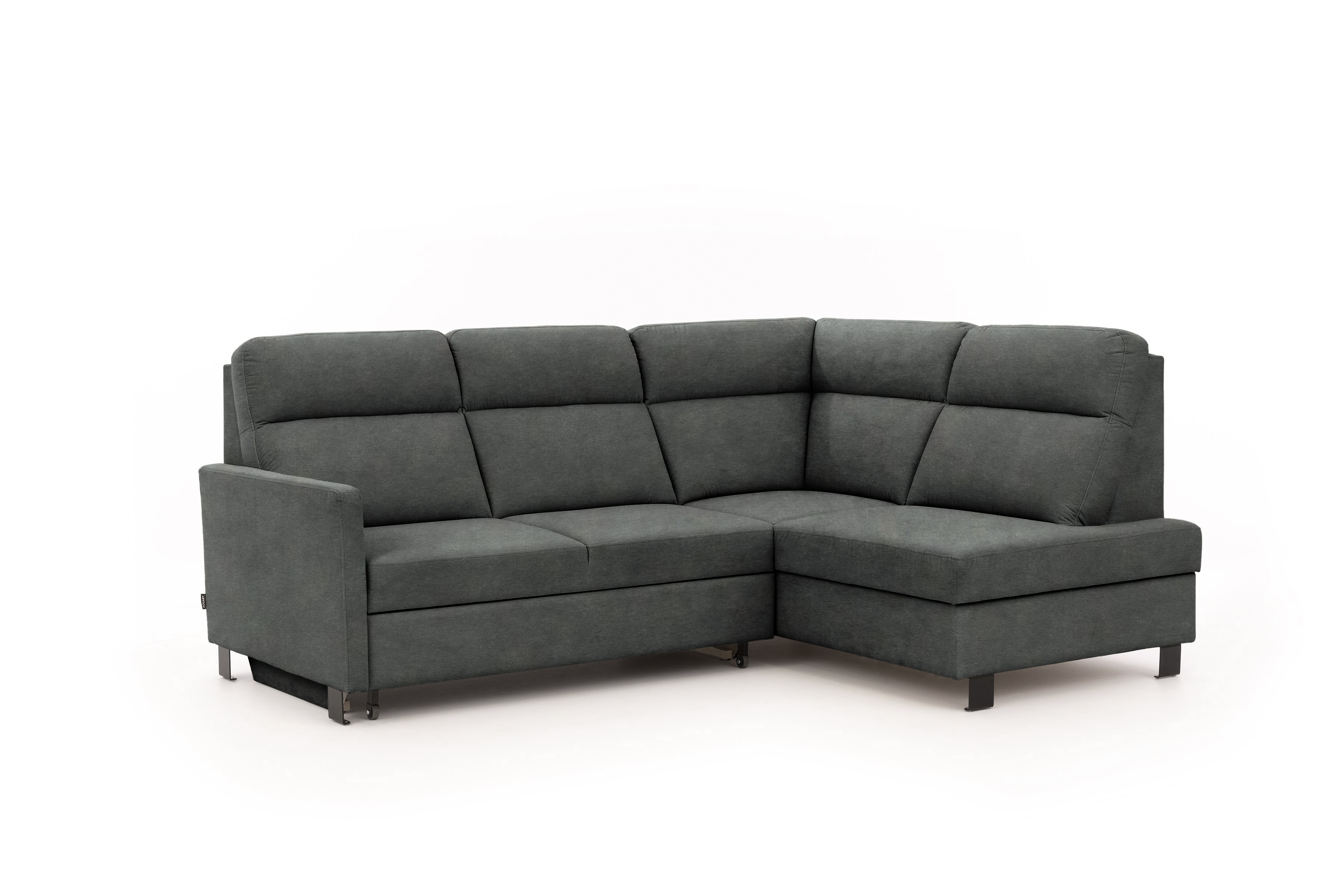 Rohová pohovka Gespano L pravostranná s úzkou područkou - grafitový snadno čistitelný samet Zetta 305 Rohová sedací souprava Gespano L pravá z waskim bokiem - grafitová samet latwoczyszczacy Zetta 305