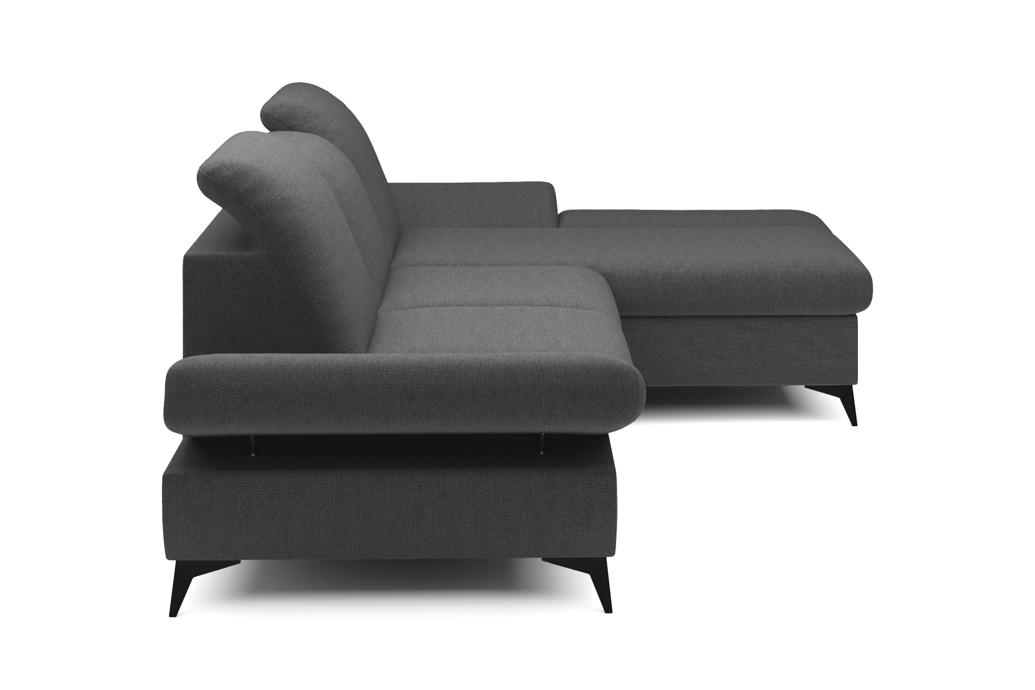 Rozkládací rohová sedací souprava Hares pravá - grafitová látka Loft 24 Rohová sedací souprava Hares s funkcí spaní pravá strana - grafitová plecionka Loft 24