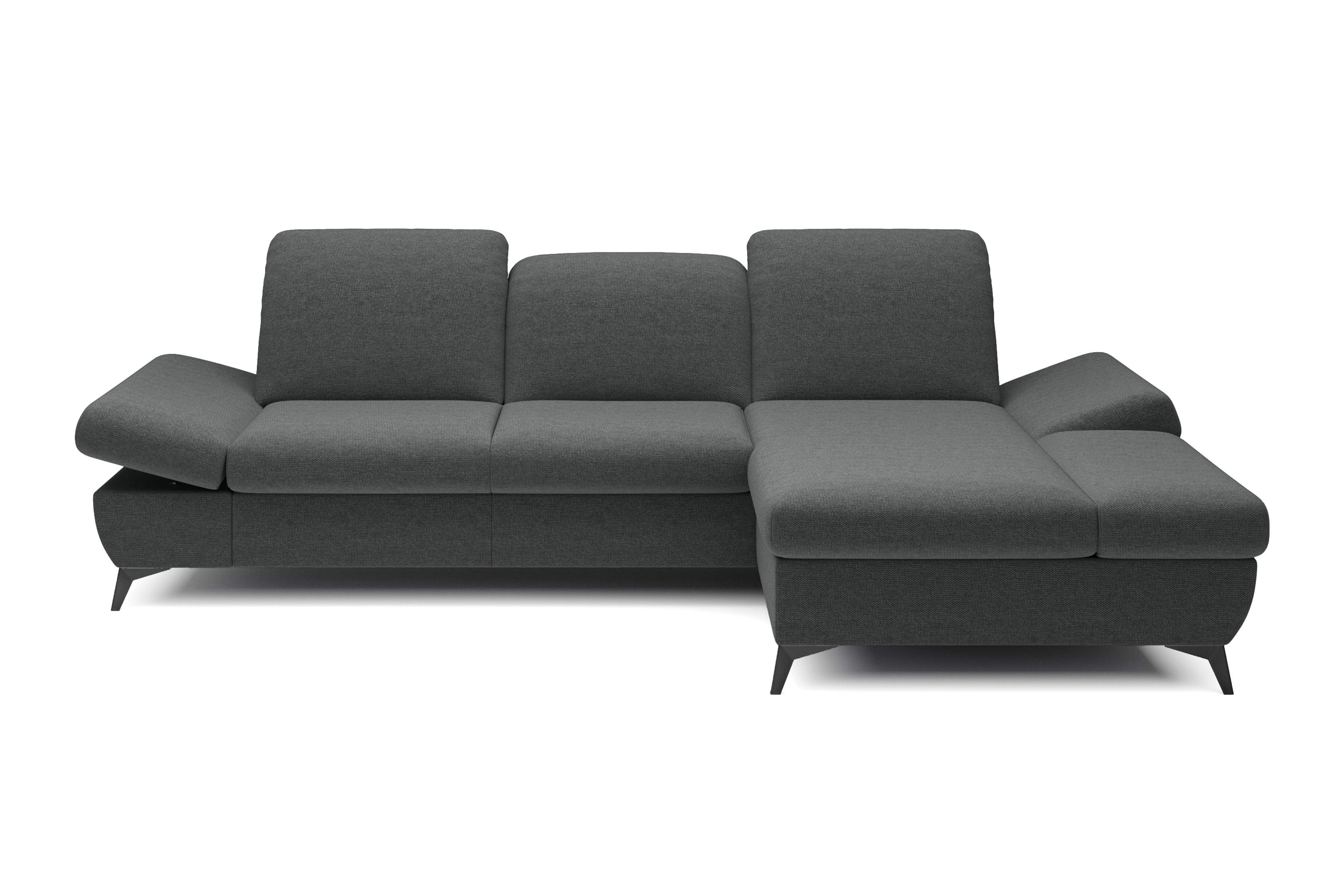 Rozkládací rohová sedací souprava Hares pravá - grafitová látka Loft 24 Rohová sedací souprava Hares s funkcí spaní pravá strana - grafitová plecionka Loft 24