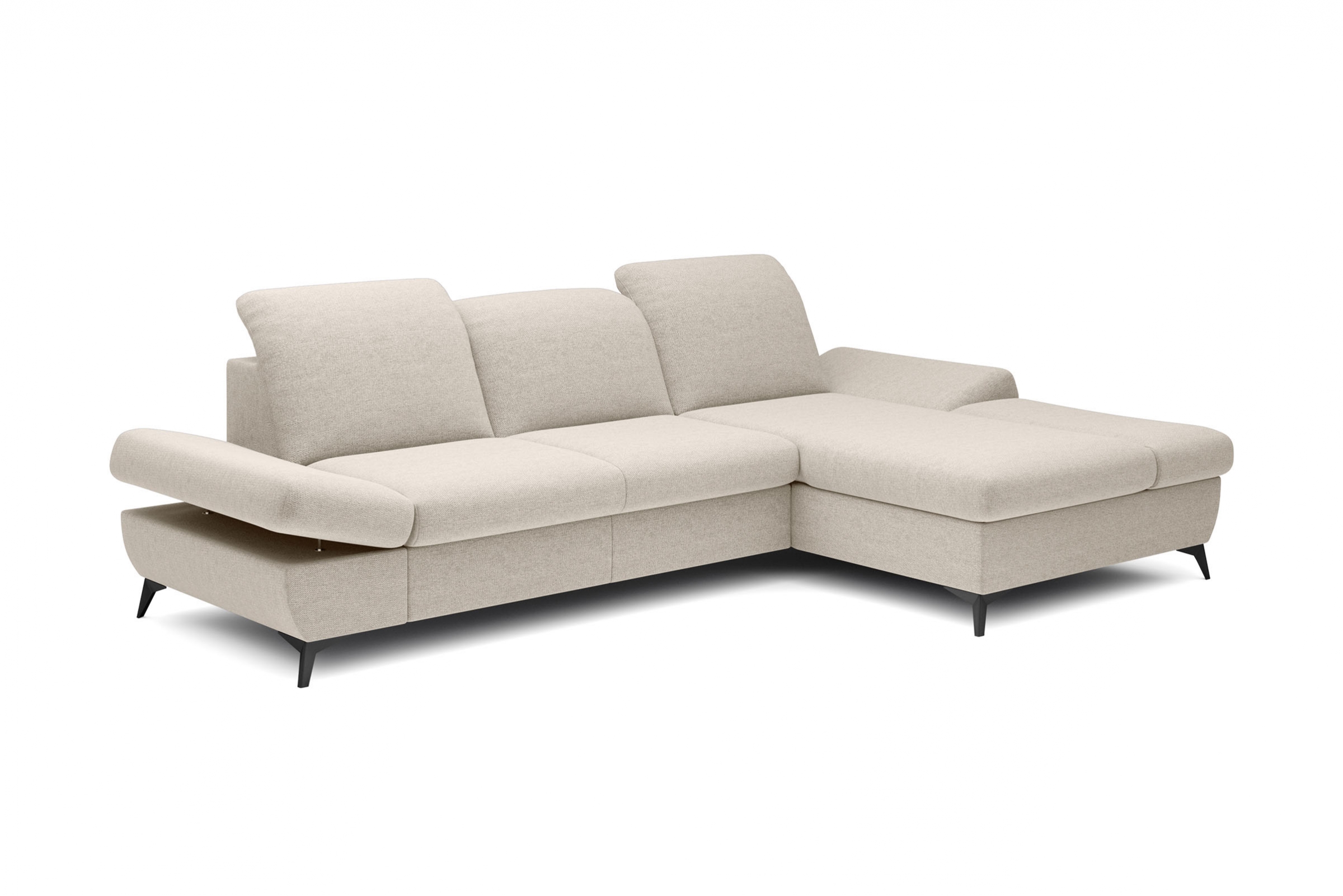 Rozkládací rohová sedací souprava Hares pravá - krémová látka Loft 1 Rohová sedací souprava Hares s funkcí spaní pravá strana - Krémový plecionka Loft 1