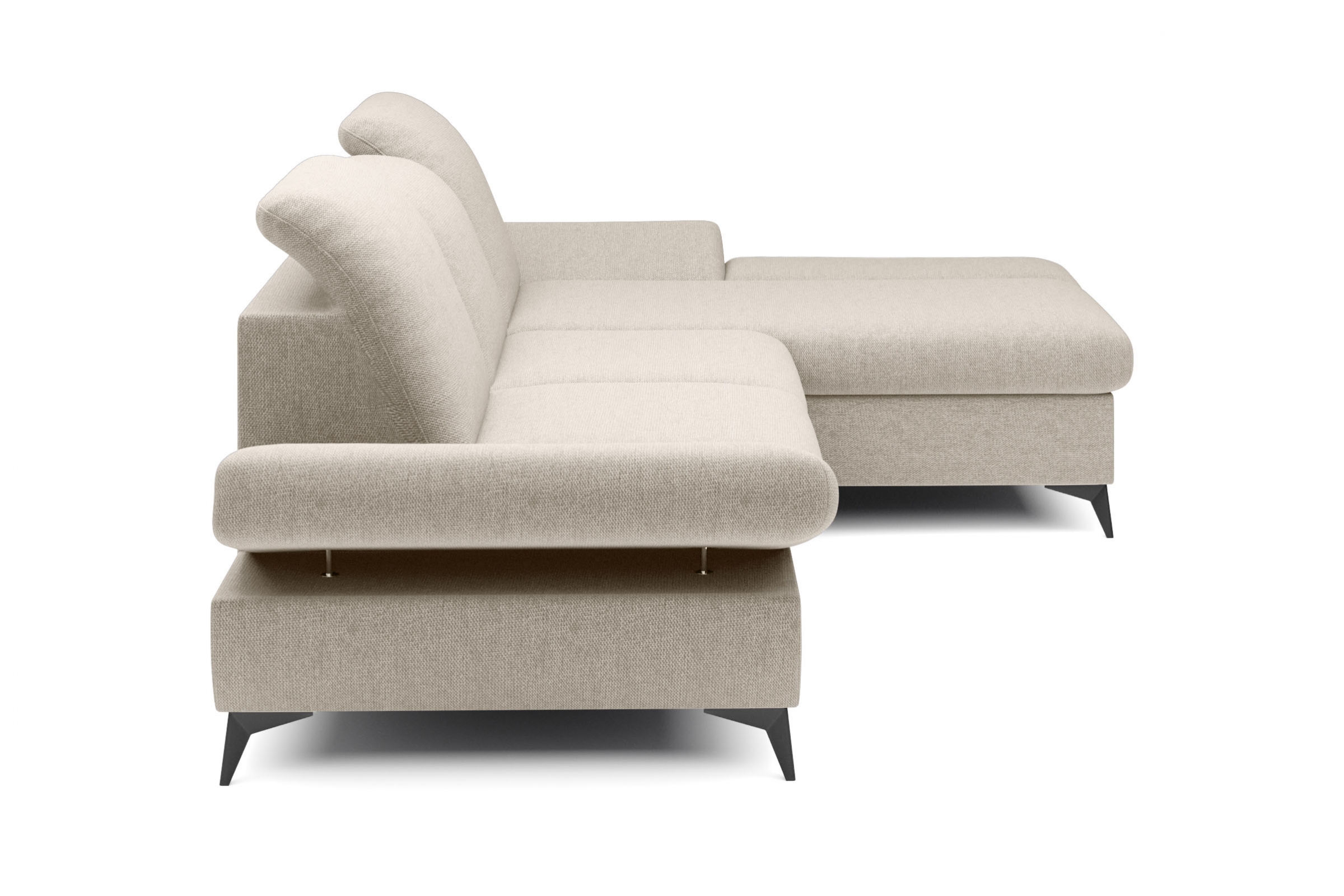 Rozkládací rohová sedací souprava Hares pravá - krémová látka Loft 1 Rohová sedací souprava Hares s funkcí spaní pravá strana - Krémový plecionka Loft 1