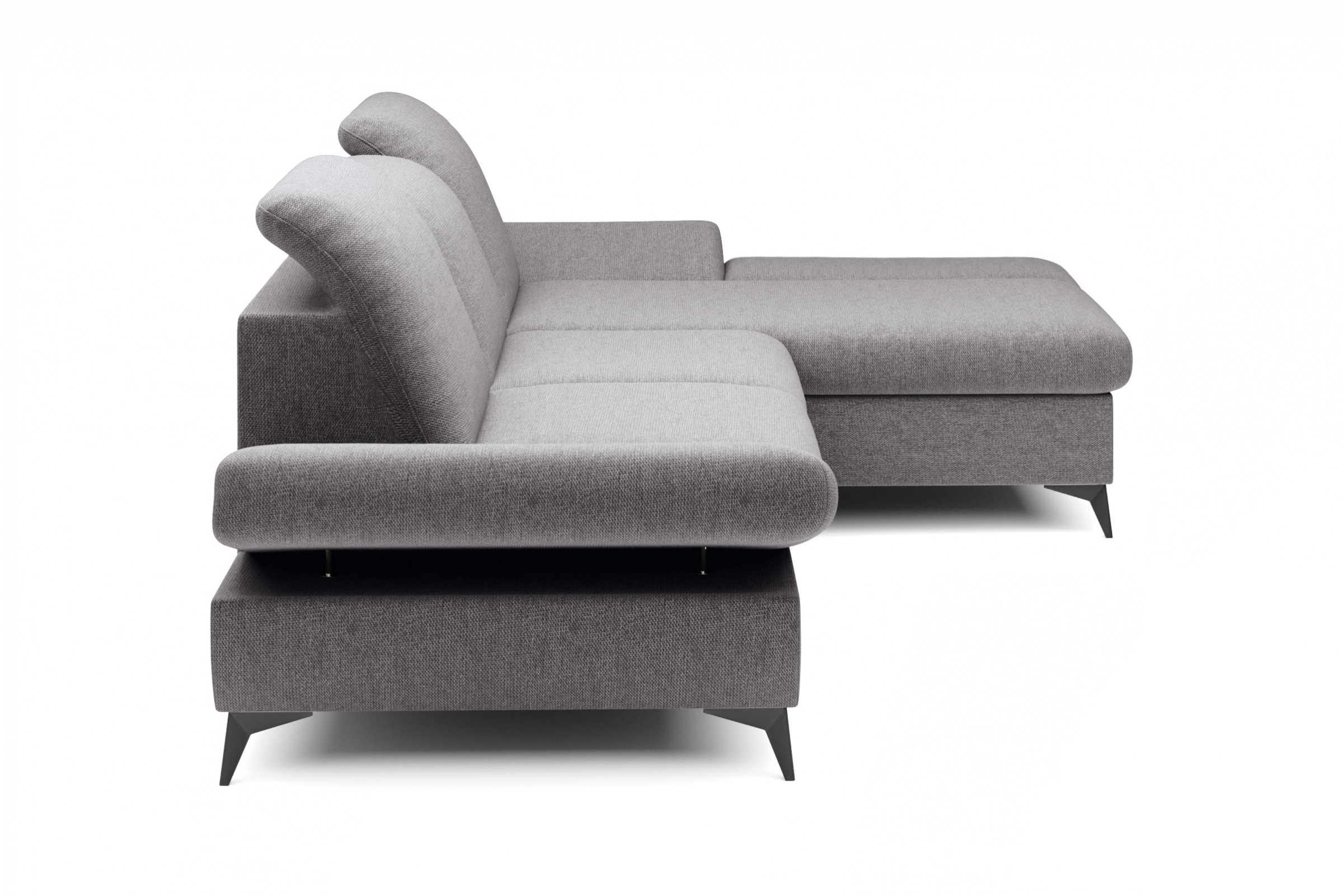 Rozkládací rohová sedací souprava Hares pravá - šedá látka Loft 19 Rohová sedací souprava Hares s funkcí spaní pravá strana - šedá plecionka Loft 19