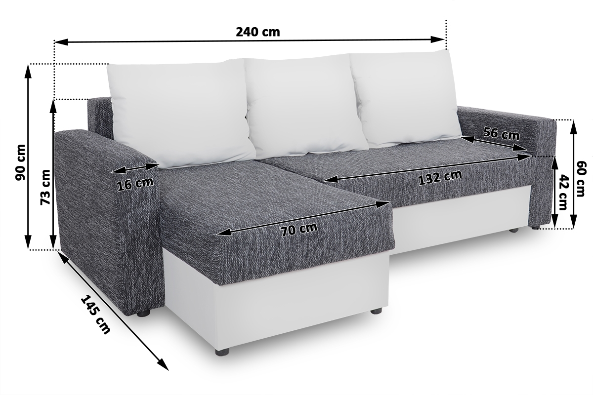 Rozkladacia rohová sedacia súprava Turias Mini Rohová sedacia súprava s funkciou spania Turias  - Rozmery