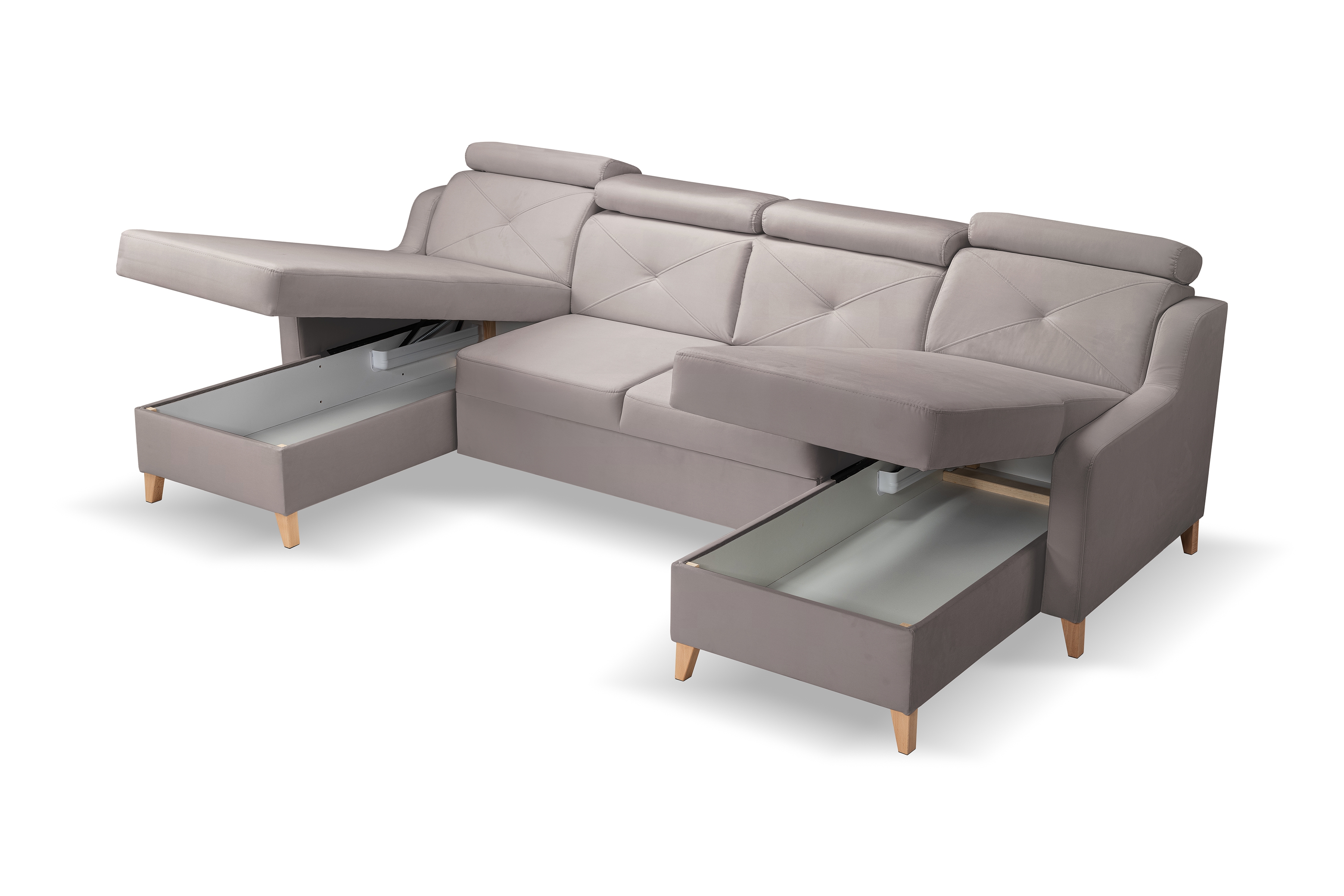 Rozkládací rohová sedací souprava Laksaro U - tmavě béžová Jasmine 25 Rohová sedací souprava Laksaro U uniwersalny prawo/levá - ciemno béžová samet Jasmine 25 