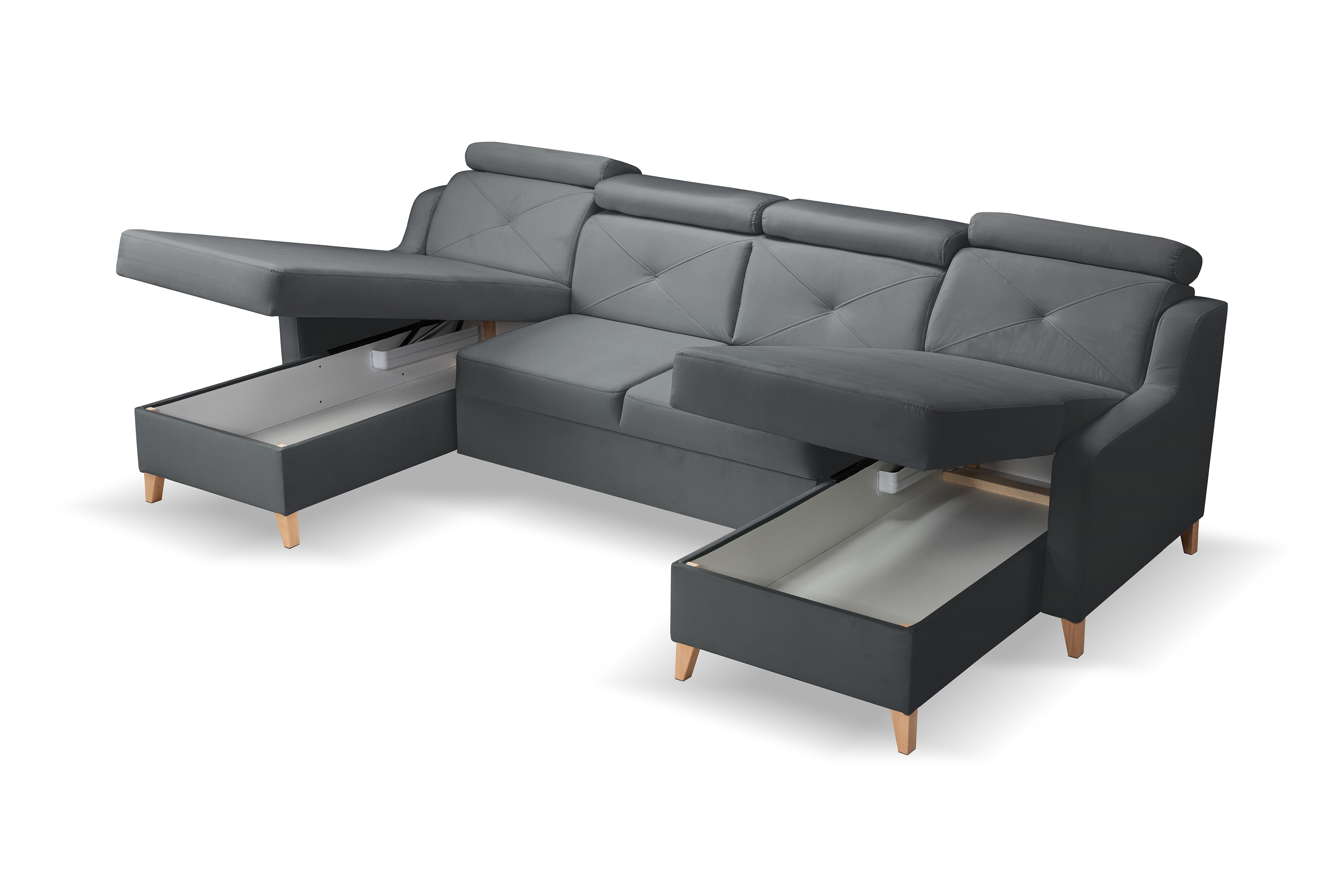 Rozkládací rohová sedací souprava Laksaro U - šedá Jasmine 96 Rohová sedací souprava Laksaro U uniwersalny prawo/levá - šedá samet Jasmine 96