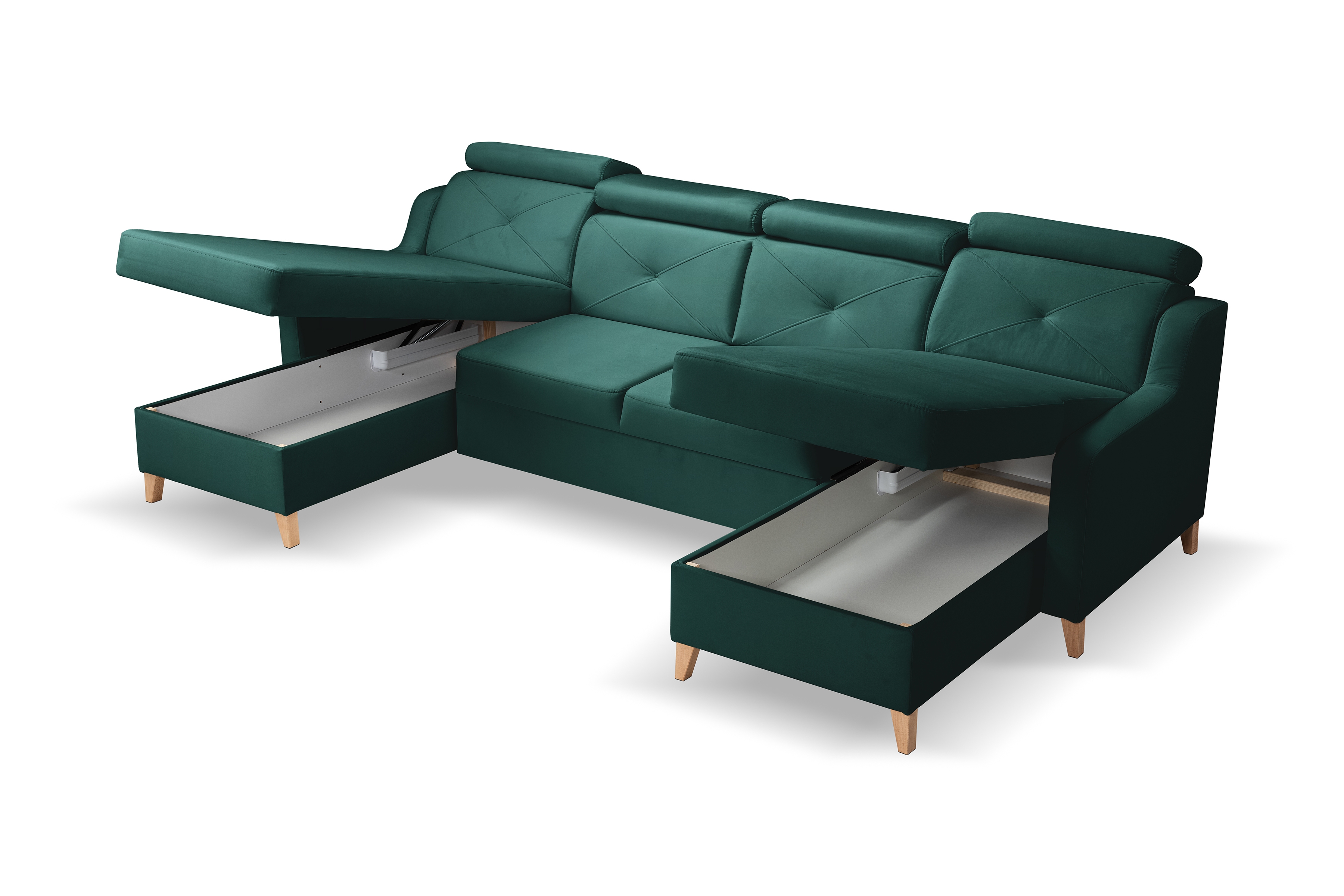 Rozkládací rohová sedací souprava Laksaro U - zelená Trinity 28 Rohová sedací souprava Laksaro U uniwersalny prawo/levá - zelená welwet Trinity 28