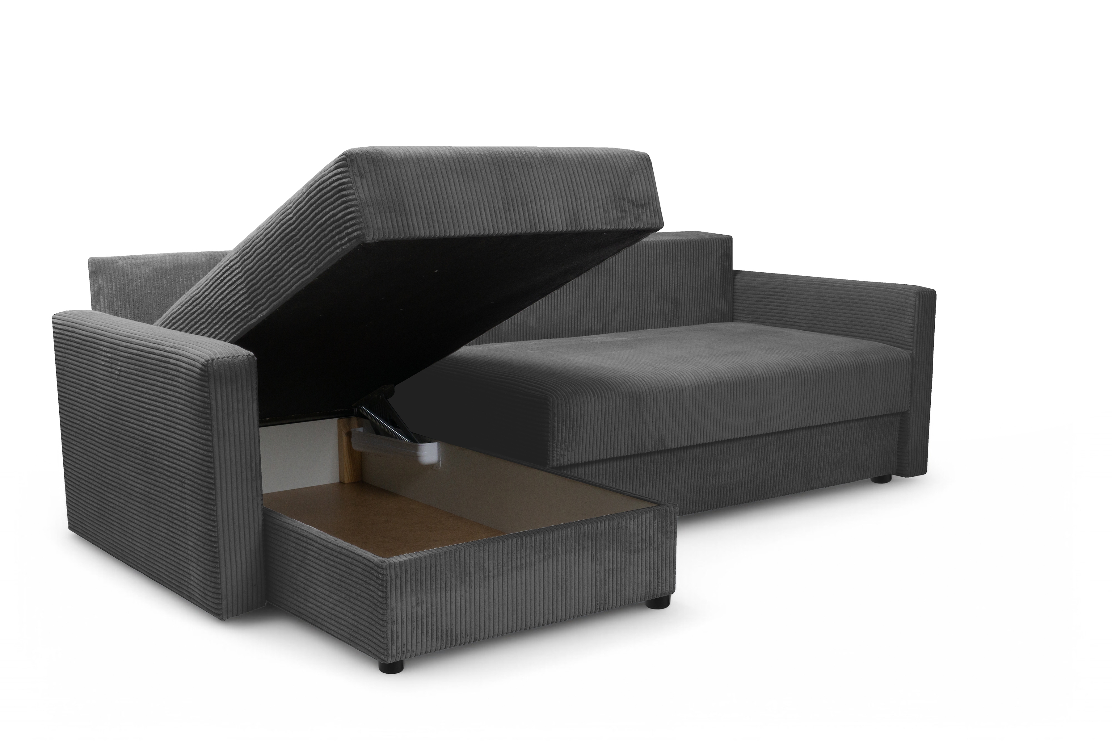 Rozkládací rohová sedací souprava Laveris - grafitová Lincoln 90 Rohová sedací souprava Laveris rozkladany uniwersalny prawo/levá - grafitová manšestr Lincoln 90