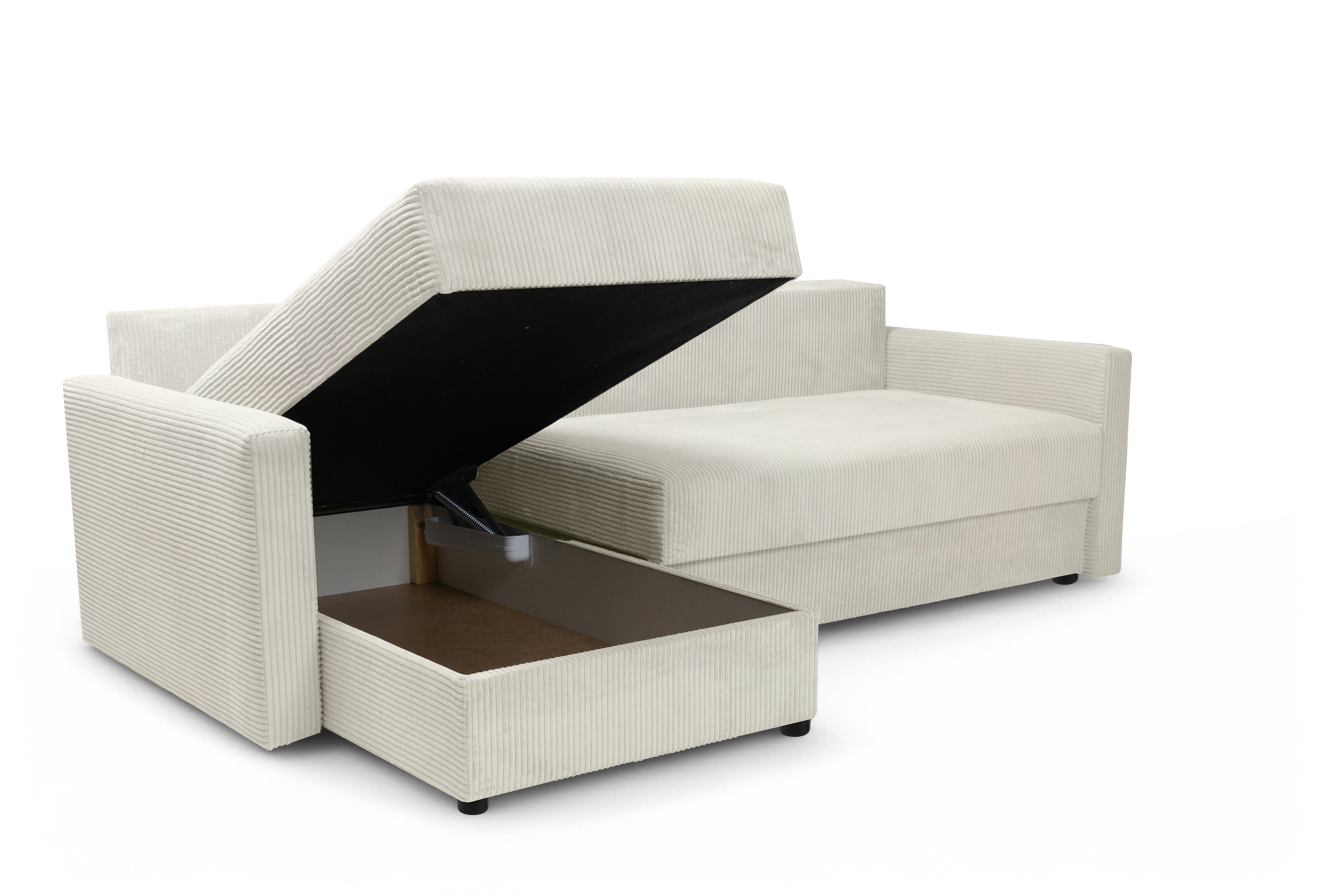 Rozkládací rohová sedací souprava Laveris - krémová Lincoln 01 Rohová sedací souprava Laveris rozkládací uniwersalny prawo/levá - Krémový manšestr Lincoln 01 