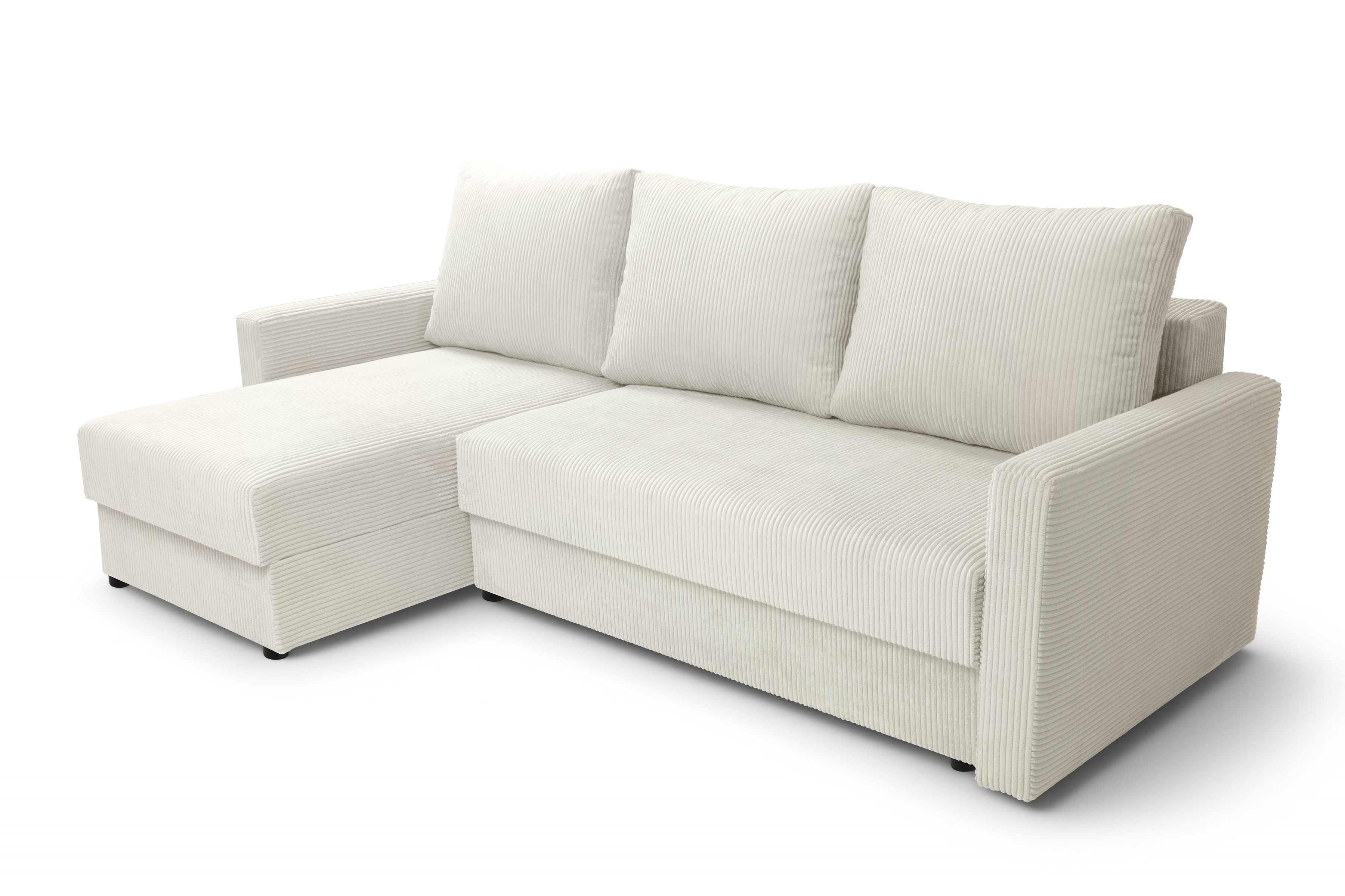 Rozkládací rohová sedací souprava Laveris - krémová Lincoln 01 Rohová sedací souprava Laveris rozkládací uniwersalny prawo/levá - Krémový manšestr Lincoln 01 