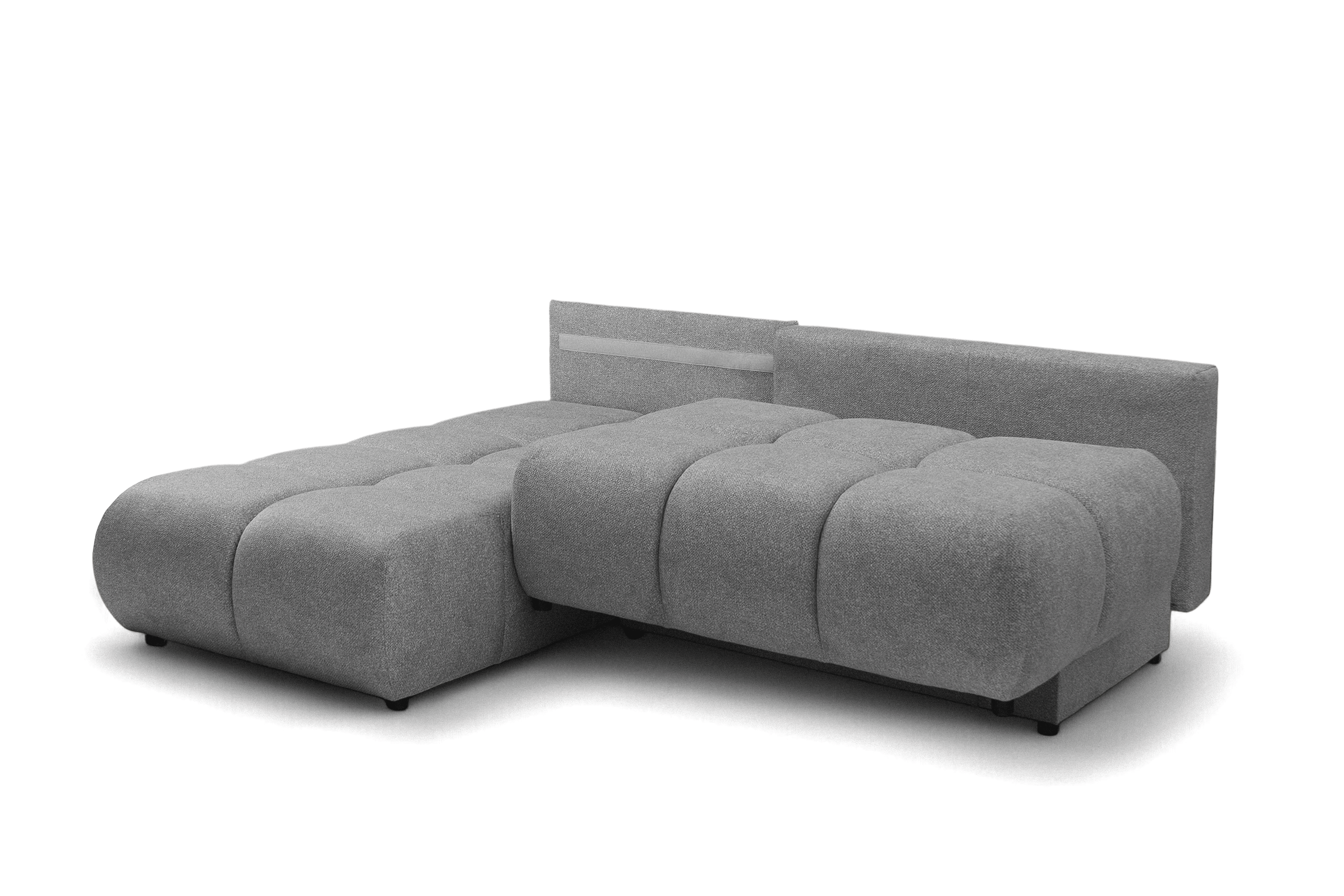 Rohová pohovka Lerio levostranná s rozkladem - světle šedá hydrofobní tkanina Blur 18 Rohová sedací souprava Lerio levá rozkládací - jasno šedá Pletenina Blur 18